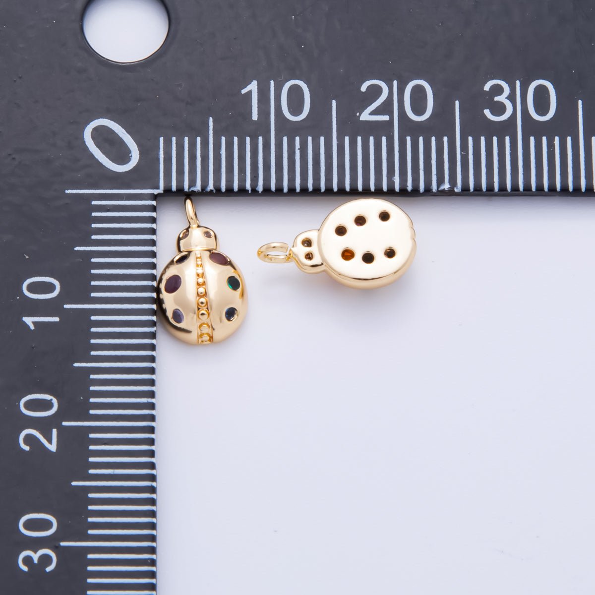 18K Gold Filled 12.5mm Multicolor Round CZ Tiny Ladybug Animals Charm | AH - 919 - DLUXCA