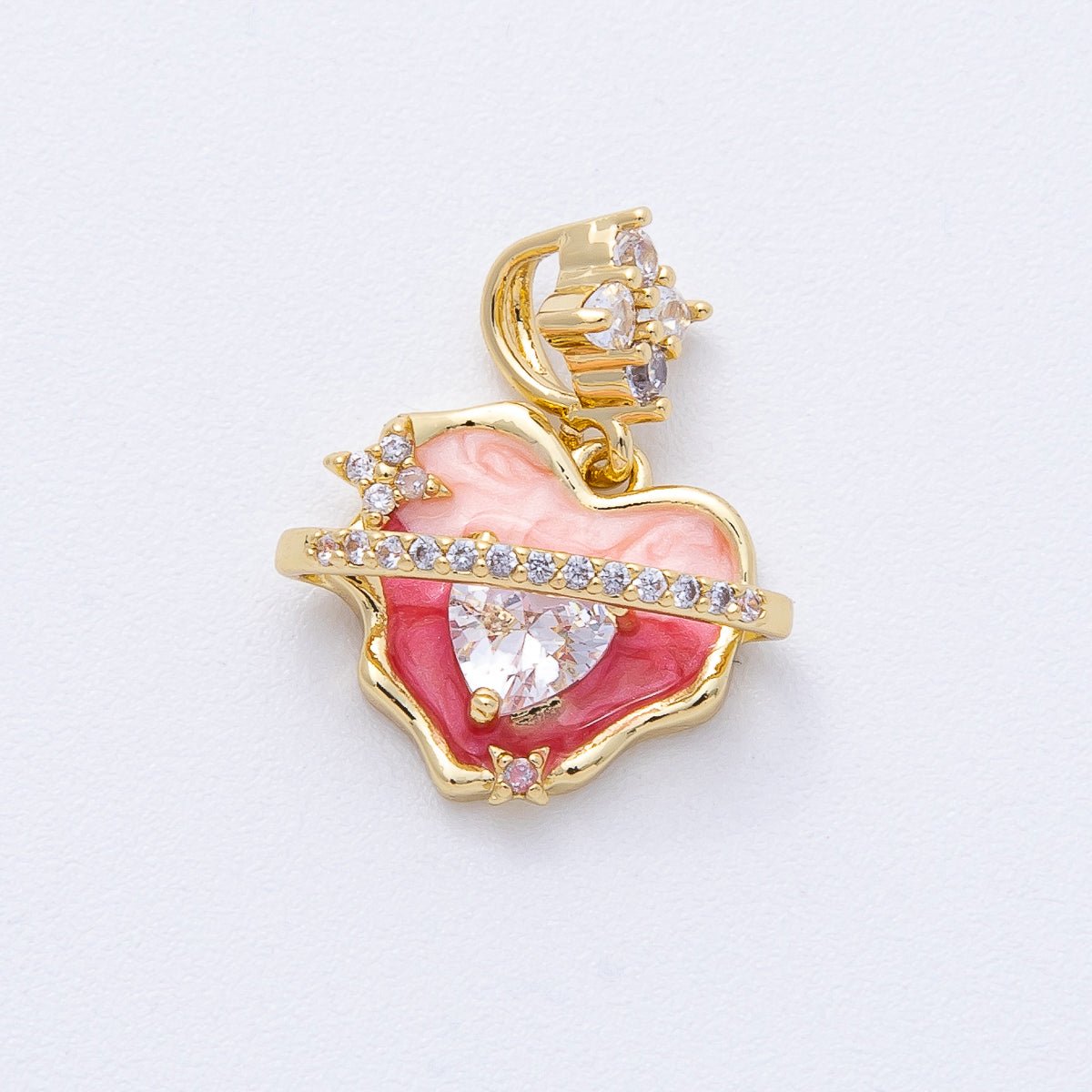 18K Gold Filled 12.5mm Pink Enamel Micro Paved CZ Heart Space Galaxy Pendant | AF1213 - DLUXCA