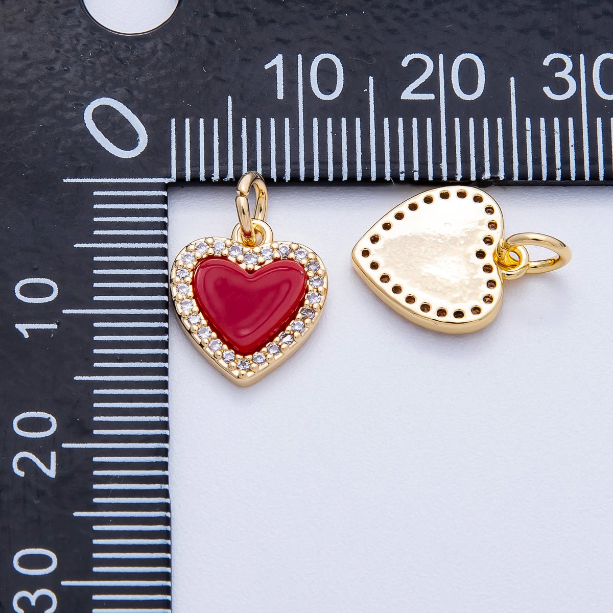 18K Gold Filled 12.5mm Red Enamel Micro Paved CZ Heart Charm | Charms - 00420 - DLUXCA