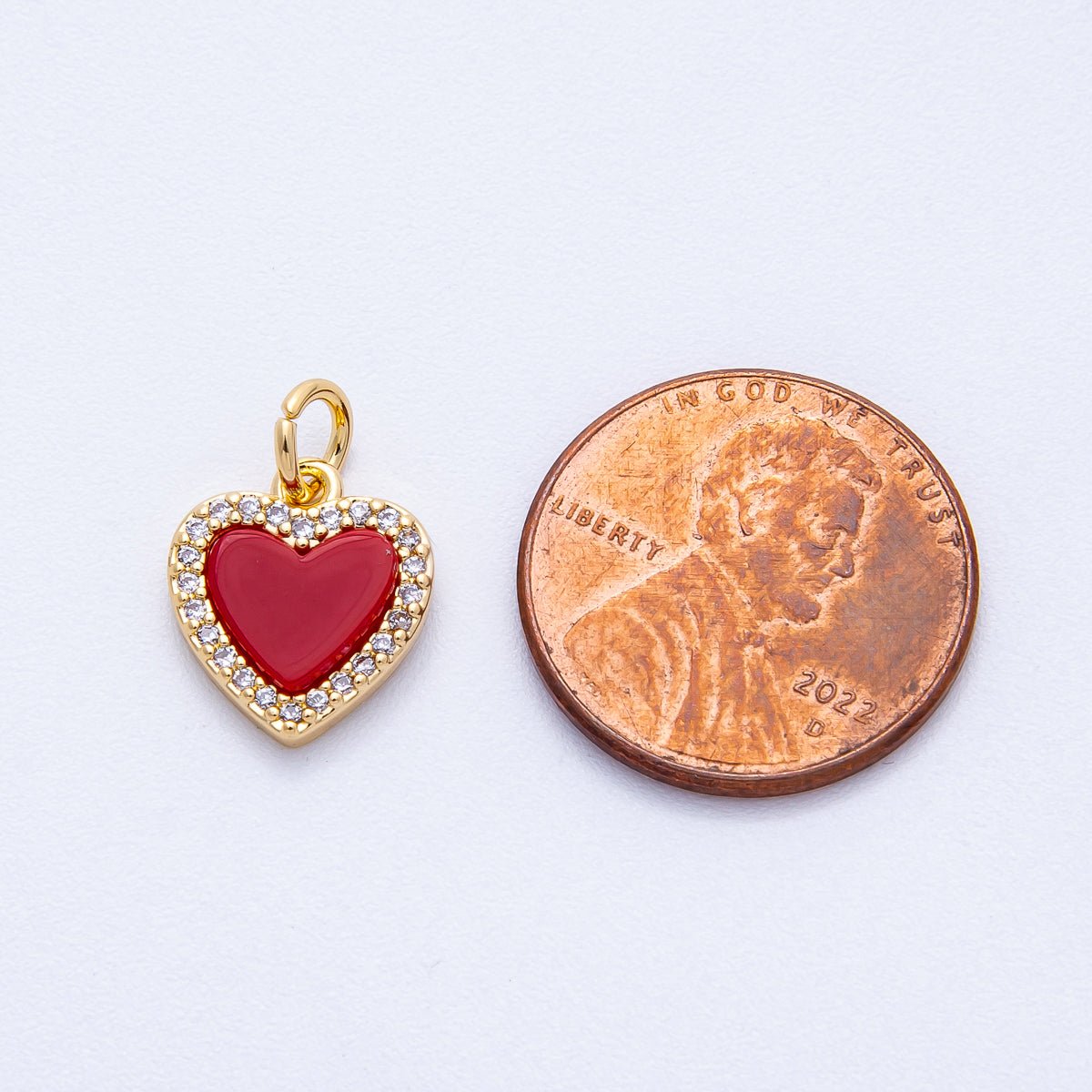 18K Gold Filled 12.5mm Red Enamel Micro Paved CZ Heart Charm | Charms - 00420 - DLUXCA