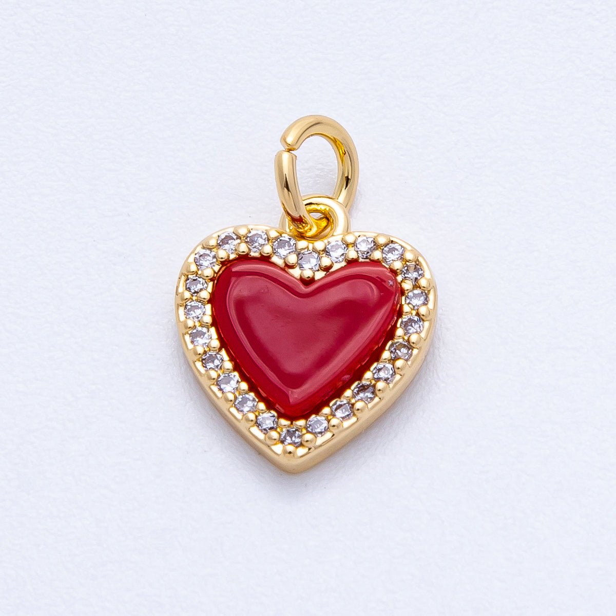 18K Gold Filled 12.5mm Red Enamel Micro Paved CZ Heart Charm | Charms - 00420 - DLUXCA