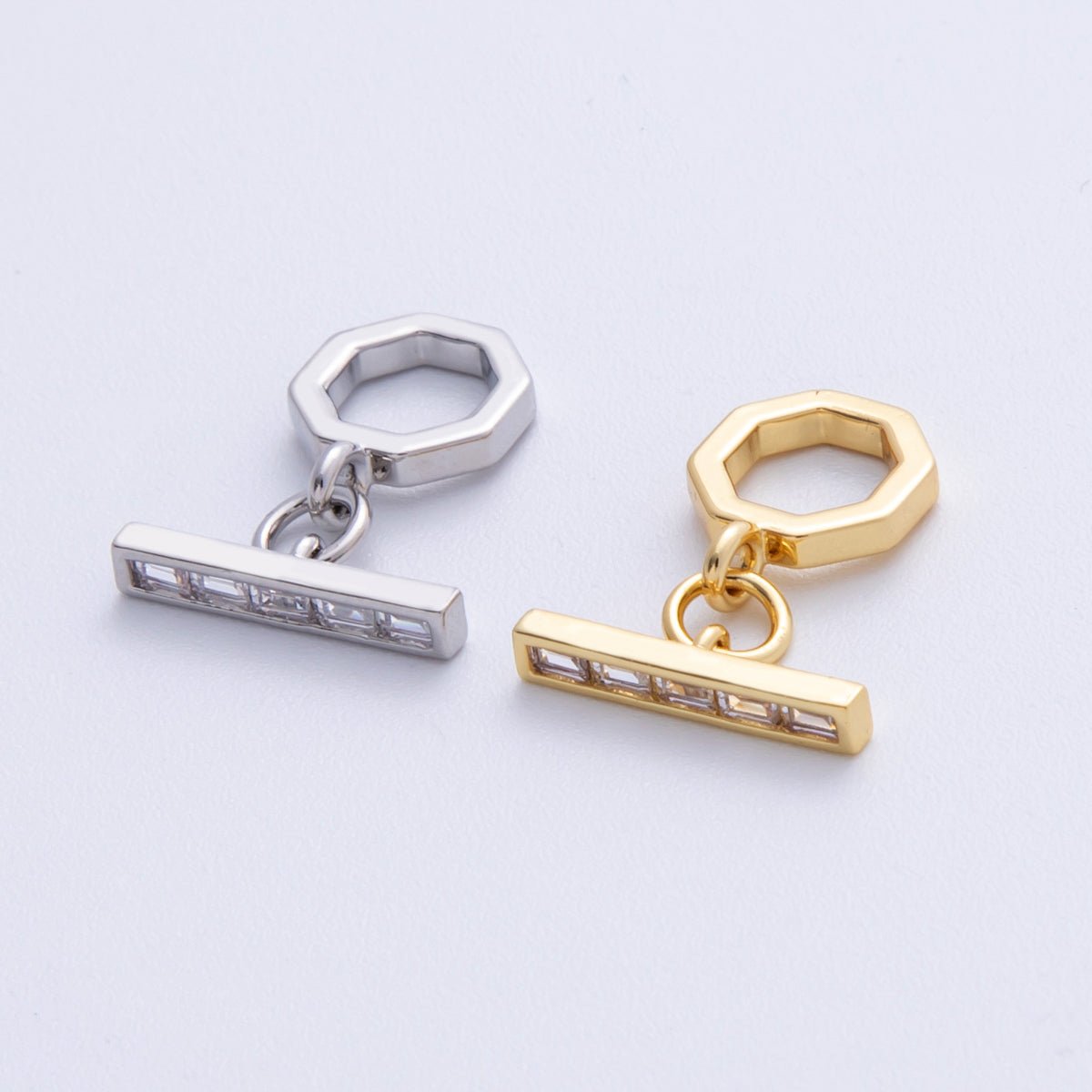 18K Gold Filled 12mm Baguette CZ Hexagon Toggle Clasps Closure in Gold & Silver | FINDINGS - 00001 - 00002 - DLUXCA