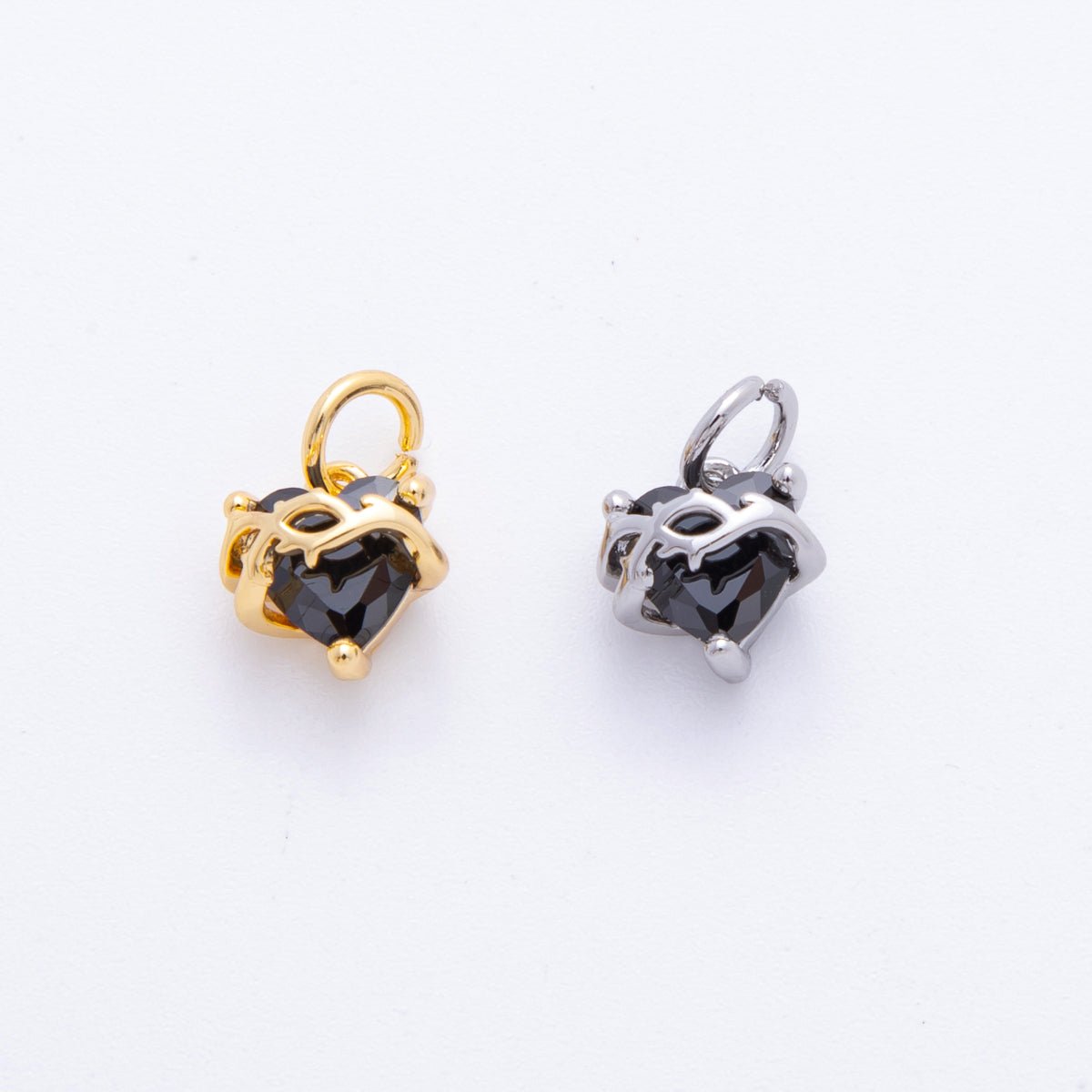 18K Gold Filled 12mm Black Heart - Shaped CZ Twisted in Vine Charm in Gold & Silver | C707 - DLUXCA