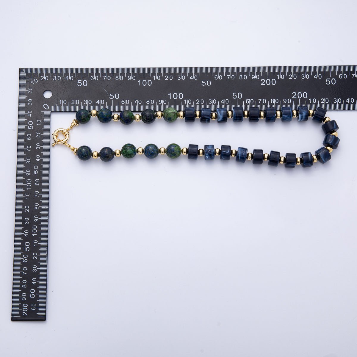 18K Gold Filled 12mm Blue Lapis Lazuli Tube Round Bead 18.7 Inch w. Sailor Clasps | WA - 4129 - DLUXCA