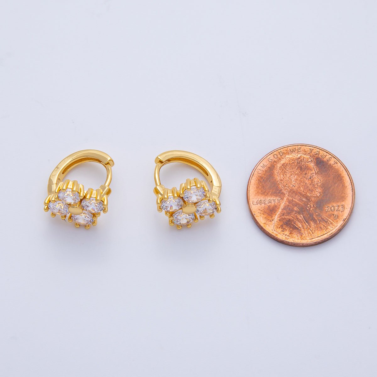 18K Gold Filled 12mm Clear CZ Clover Huggie Earrings | Earrings - 00053 - DLUXCA