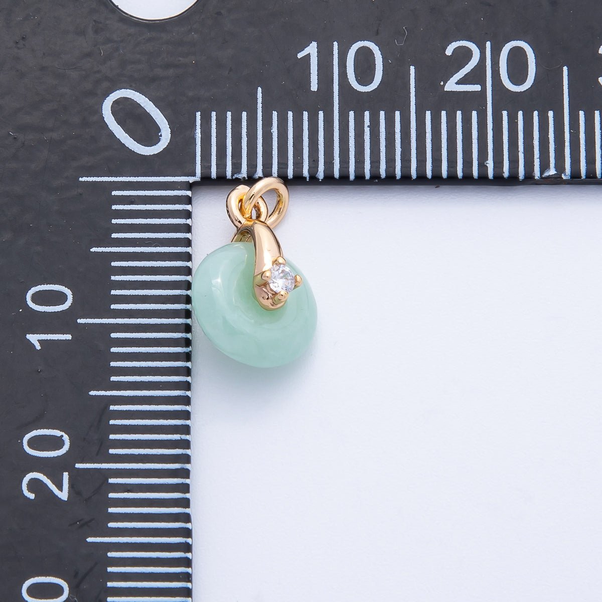 18K Gold Filled 12mm Clear CZ Light Green Jade Gemstone Mini Charm | Charms - 00317 - DLUXCA