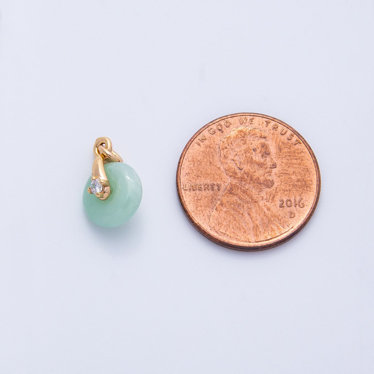 18K Gold Filled 12mm Clear CZ Light Green Jade Gemstone Mini Charm | Charms - 00317 - DLUXCA