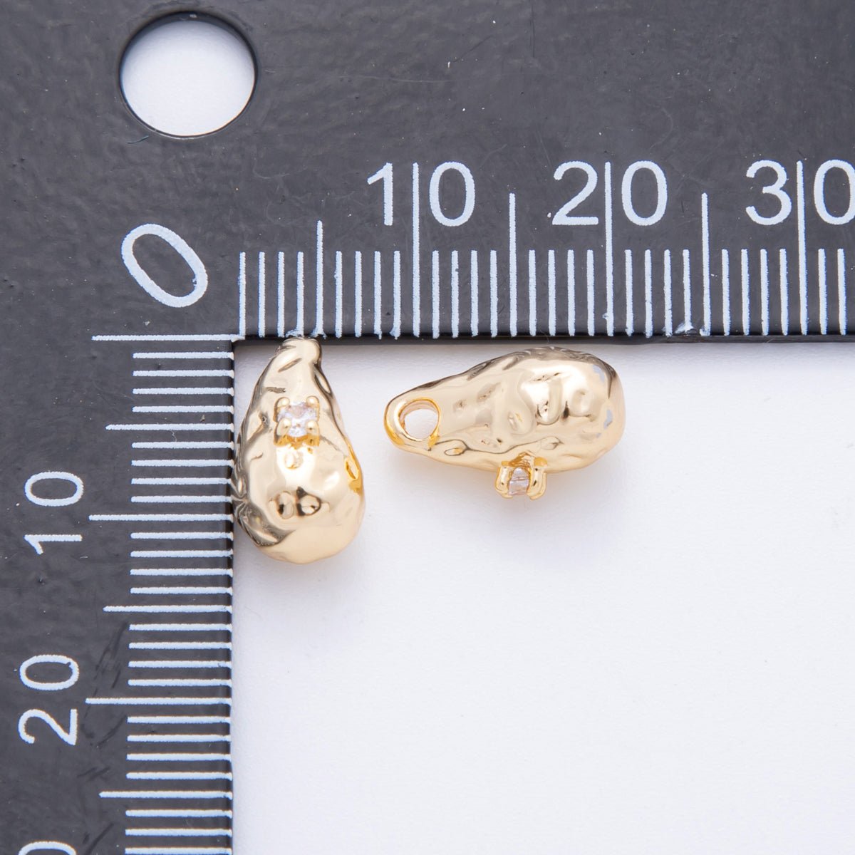 18K Gold Filled 12mm Clear CZ Molten Gold Teardrop Charm | AF1025 - DLUXCA