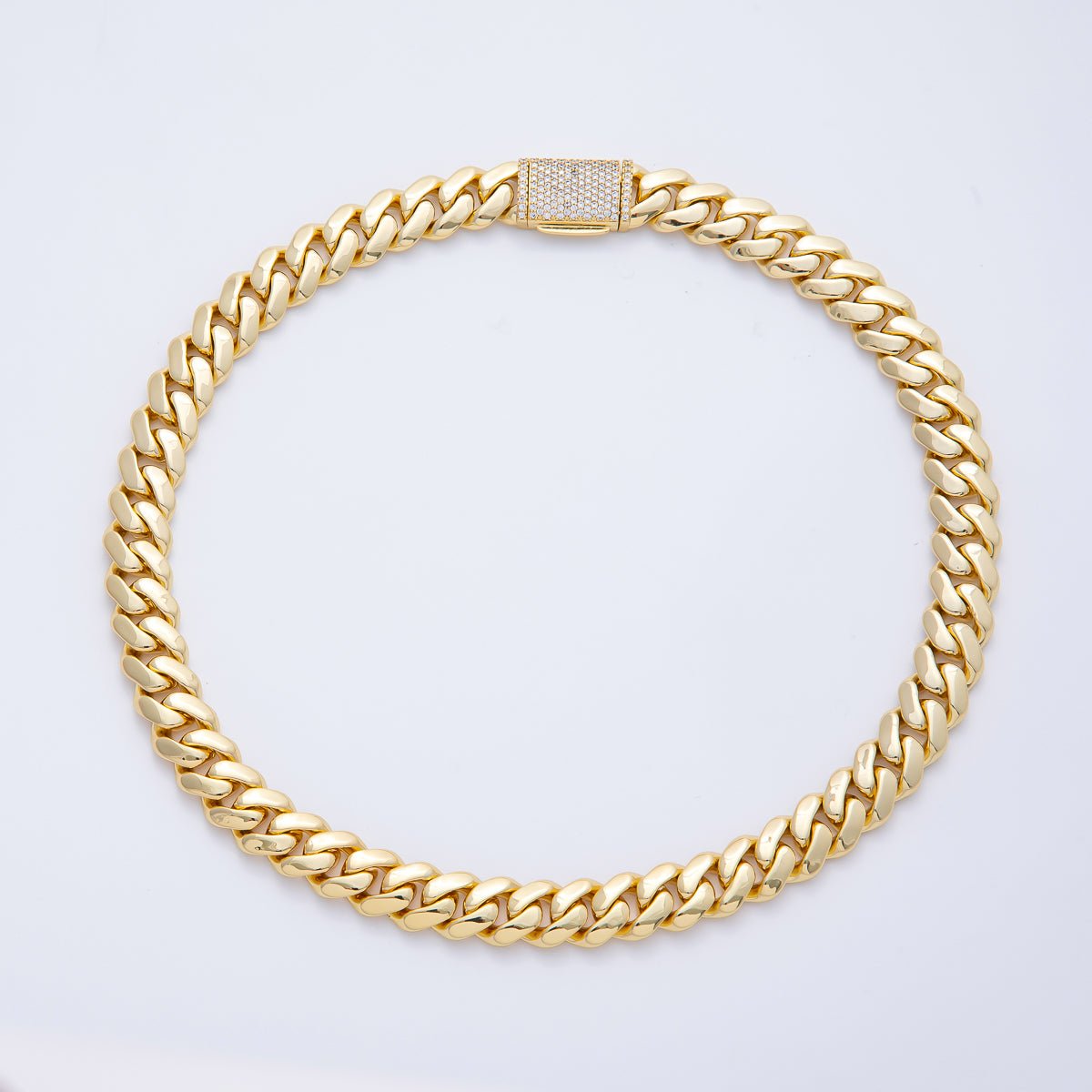 18K Gold Filled 12mm Curb Chain Micro Paved Clasps 17.3 , 17.7 Inch Necklace | WA - 3945 - DLUXCA