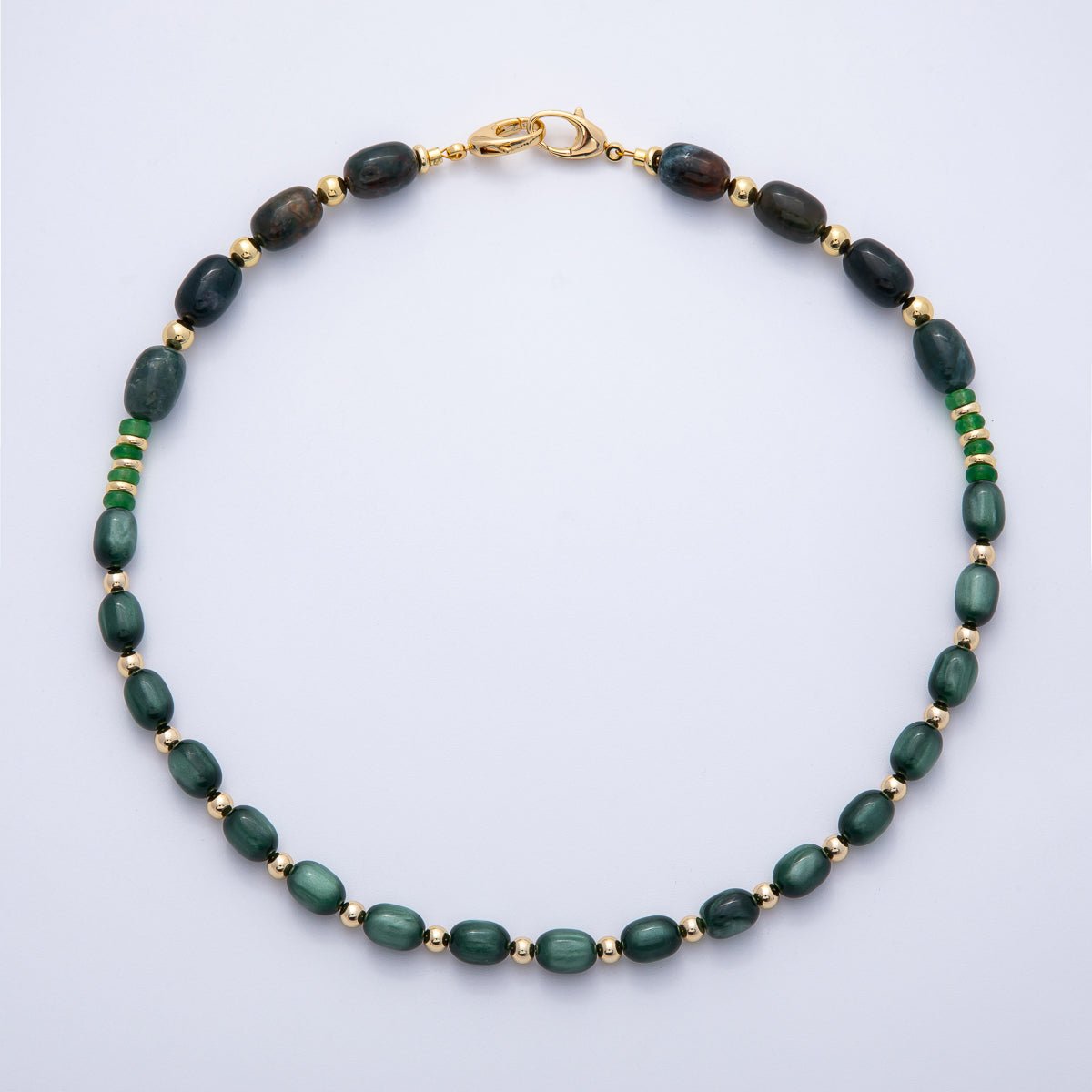 18K Gold Filled 12mm Green Aventurine Pebble Round Bead 19.5 Inch Necklace | WA - 04136 - DLUXCA