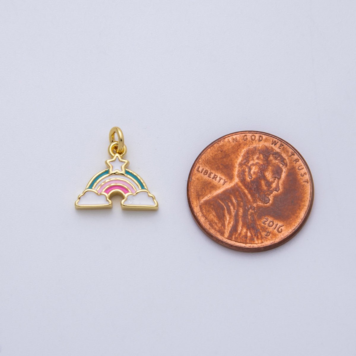 18K Gold Filled 12mm Mini Rainbow Pastel and Star Dreamy Sky Enamel Charm | CHARMS - 00144 - DLUXCA