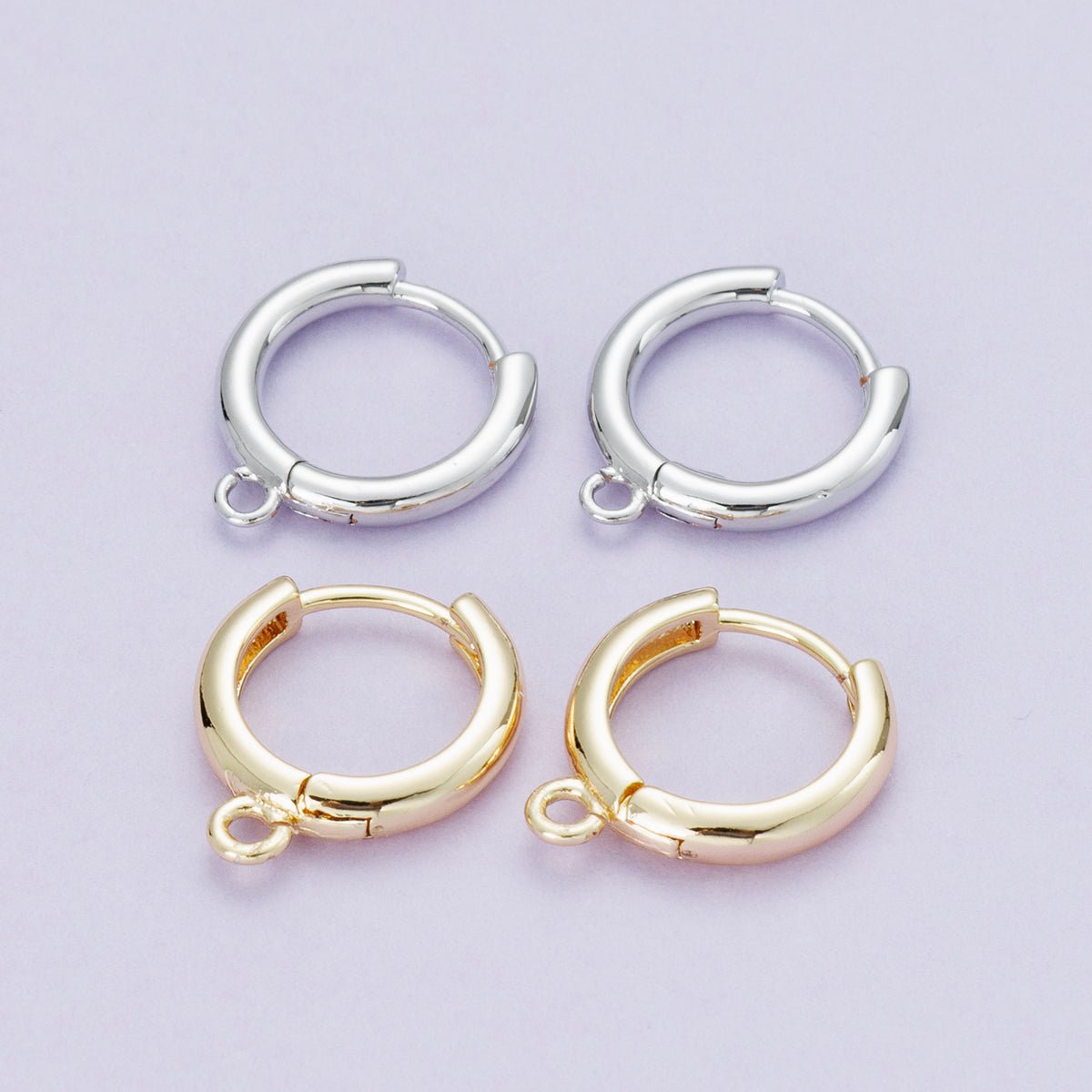 18K Gold Filled 12mm Open Loop Drop Huggie Earrings in Gold & Silver | Findings - 00088 Findings - 00089 - DLUXCA