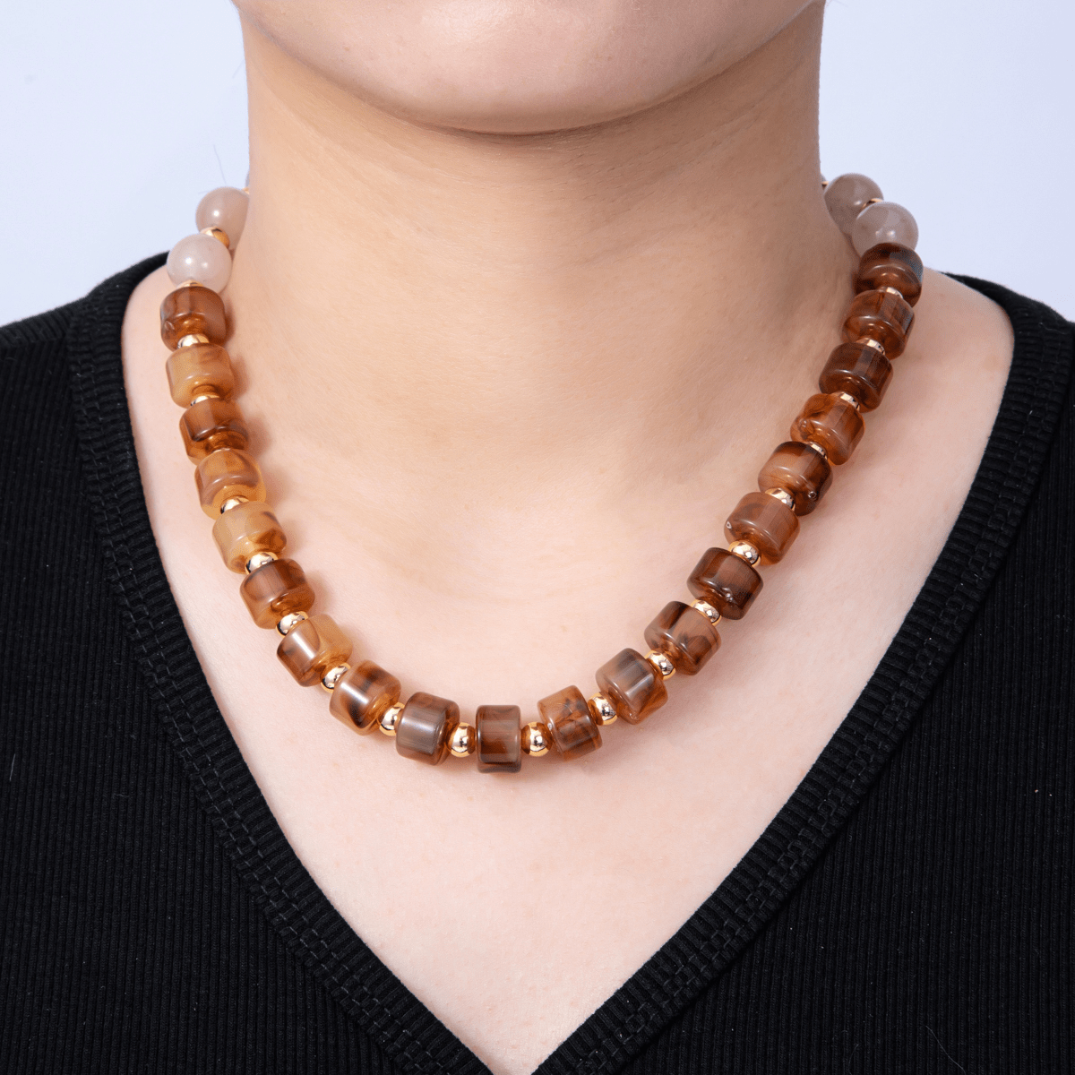 18K Gold Filled 12mm Red Jasper Carnelian Tube Round Bead 18.5 Inch w. Sailor Clasps | WA - 04251 - DLUXCA