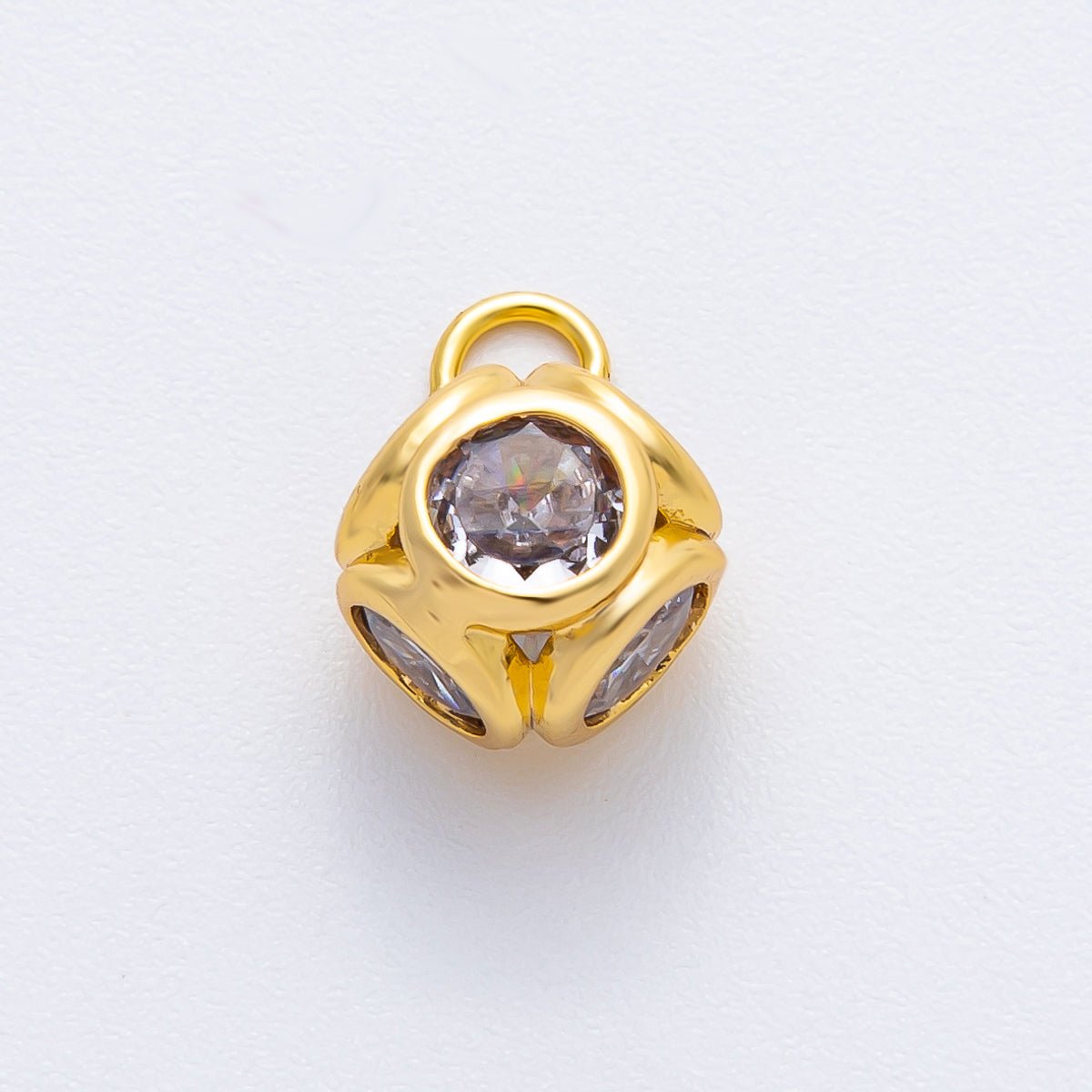 18K Gold Filled 12mm Round CZ Embedded Cube Drop Charm | AF1368 - DLUXCA
