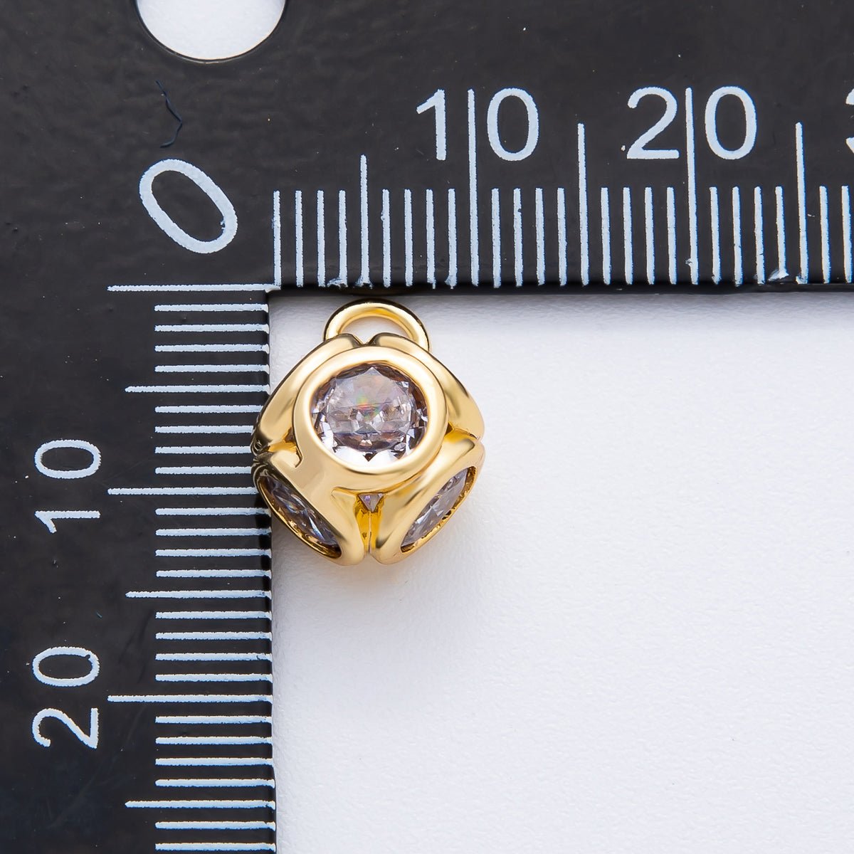 18K Gold Filled 12mm Round CZ Embedded Cube Drop Charm | AF1368 - DLUXCA