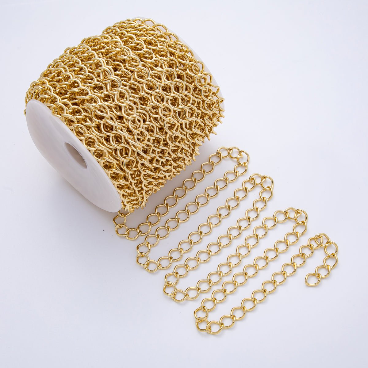 18K Gold Filled 12mm x 9mm Cable Curb Unfinished Chain by Yard | Roll - 1808 - DLUXCA