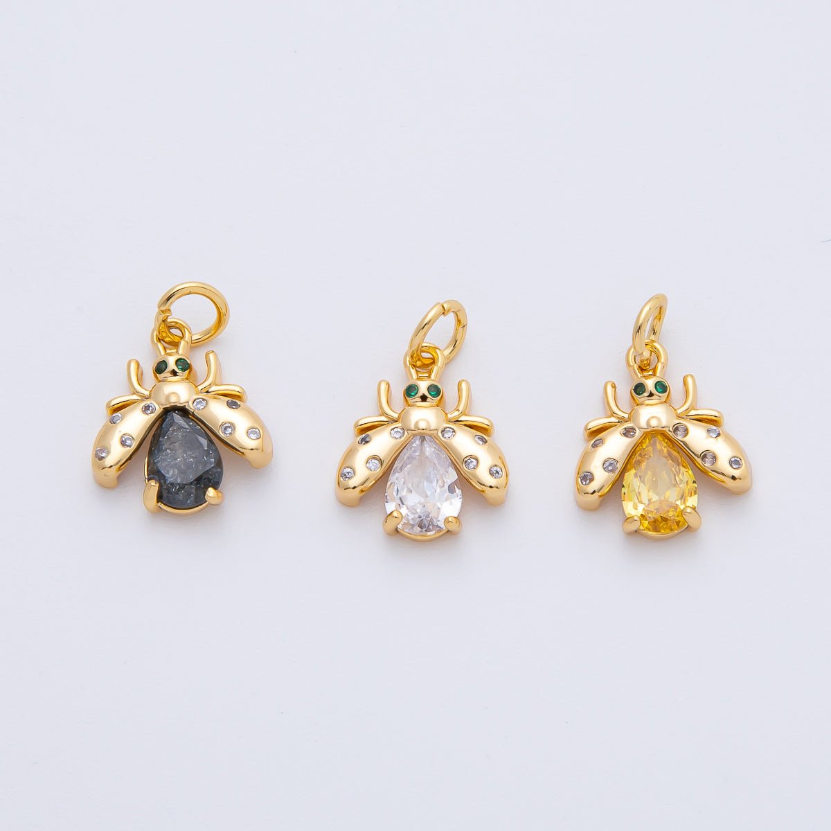 18K Gold Filled 13.5mm Black, Clear, Yellow CZ Bumble Bee Insect Charm | AF1481 AF1482 - DLUXCA