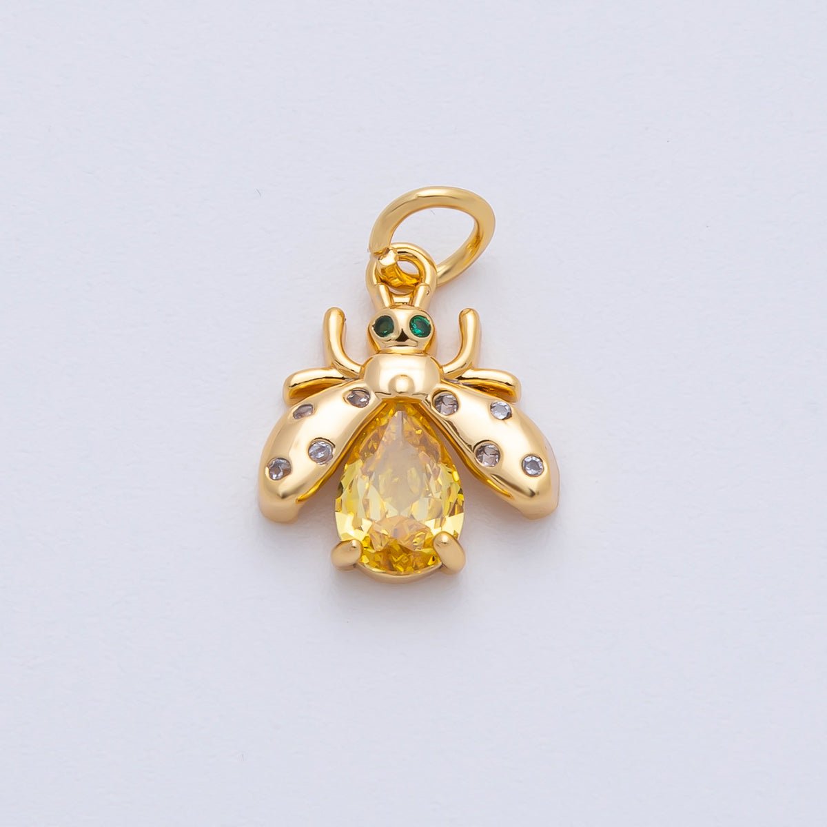 18K Gold Filled 13.5mm Black, Clear, Yellow CZ Bumble Bee Insect Charm | AF1481 AF1482 - DLUXCA
