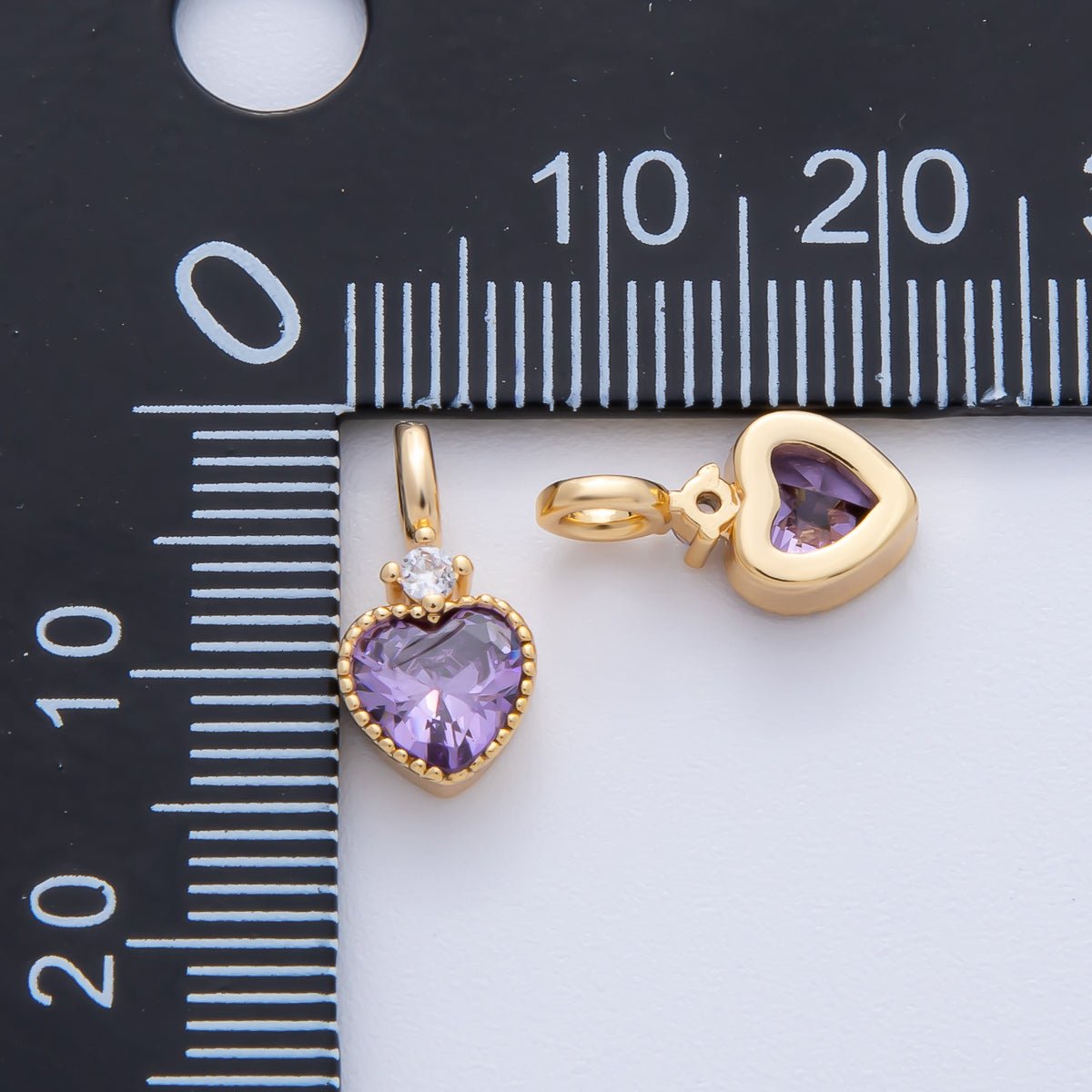 18K Gold Filled 13.5mm Clear, Purple, Yellow CZ Heart Bezel Dainty Pendant | AF1385 AF1386 - DLUXCA