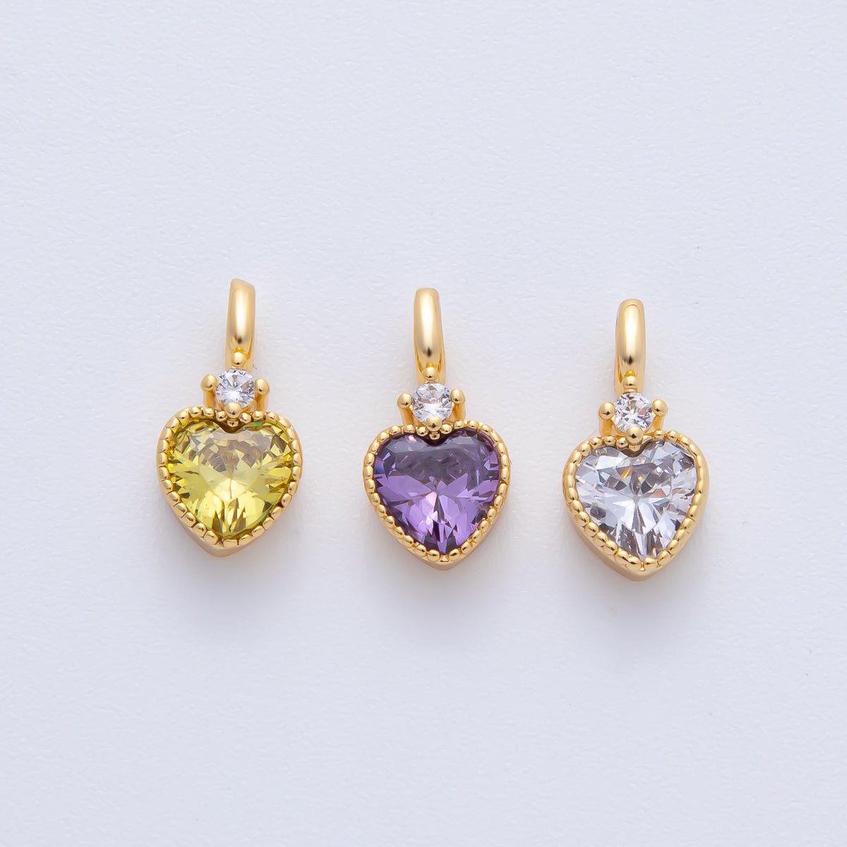 18K Gold Filled 13.5mm Clear, Purple, Yellow CZ Heart Bezel Dainty Pendant | AF1385 AF1386 - DLUXCA