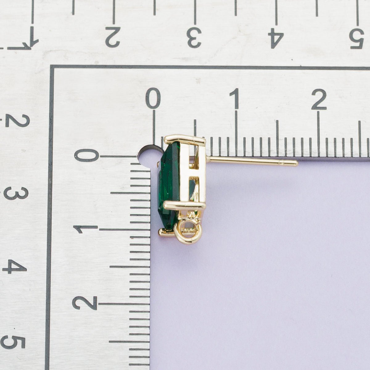 18K Gold Filled 13.5mm Green Baguette CZ Open Loop Drop Stud Earring | Findings - 00095 - DLUXCA