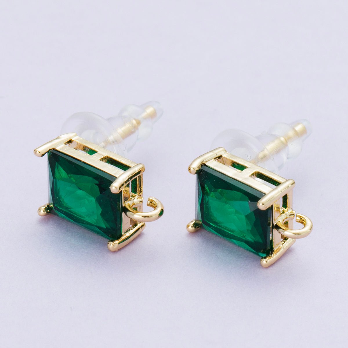18K Gold Filled 13.5mm Green Baguette CZ Open Loop Drop Stud Earring | Findings - 00095 - DLUXCA