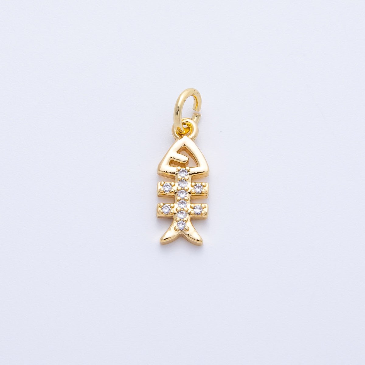 18K Gold Filled 13.5mm Micro Paved CZ Fish Bone Skeleton Charm | Charms - 00411 - DLUXCA