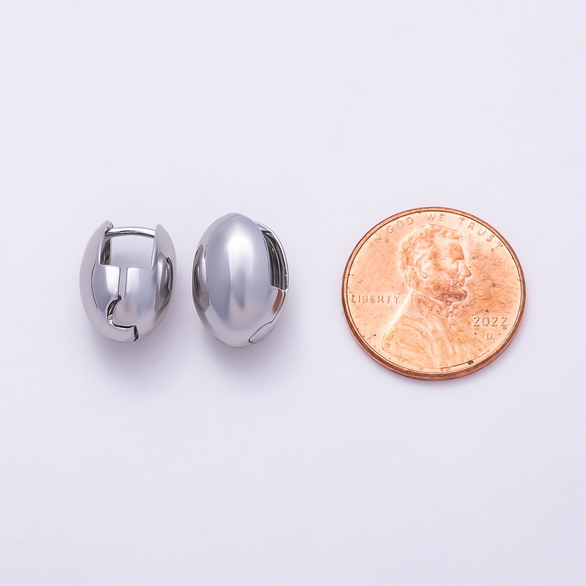 18K Gold Filled 13.5mm Oval Dome Huggie Earrings | Q373 Earrings - 00840 - DLUXCA