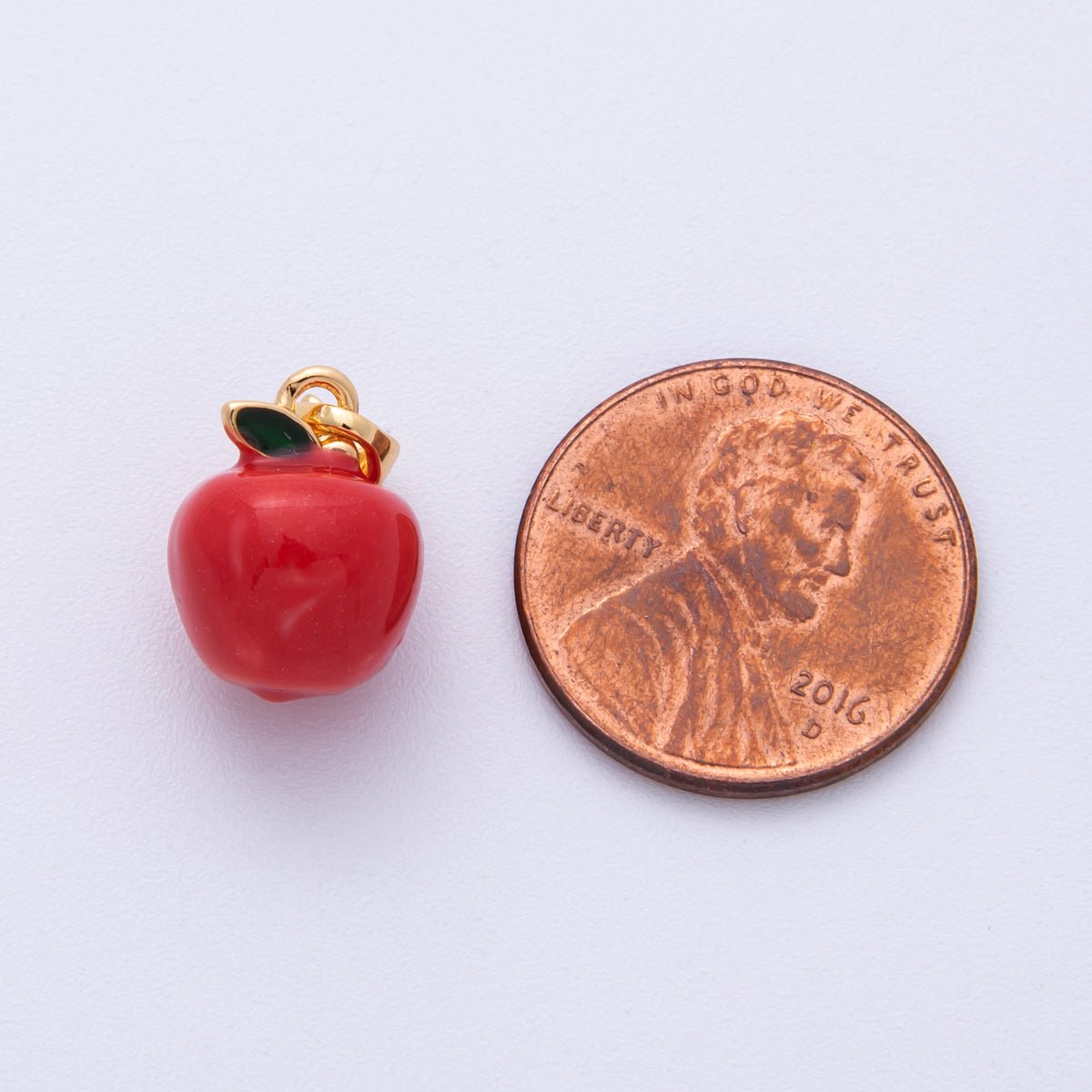 18K Gold Filled 13.5mm Red Apple Fruit 3D Multidimensional Pendant | Charms - 00115 - DLUXCA