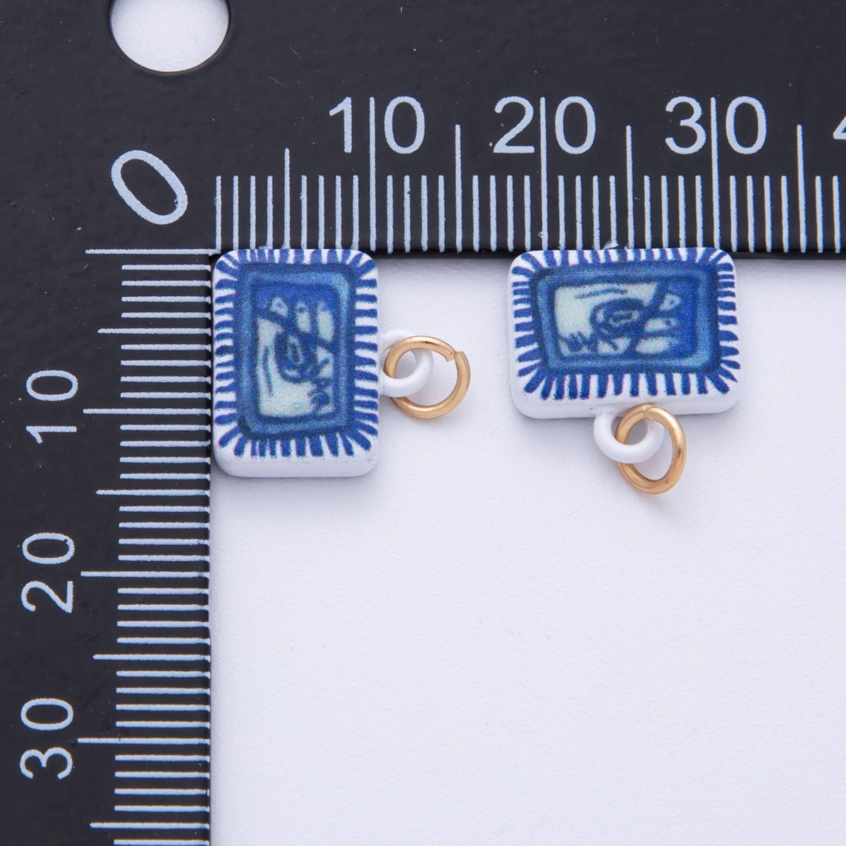 18K Gold Filled 13mm Blue - White Fish Sardine Tin Can Rectangle Charm | AF1610 - DLUXCA