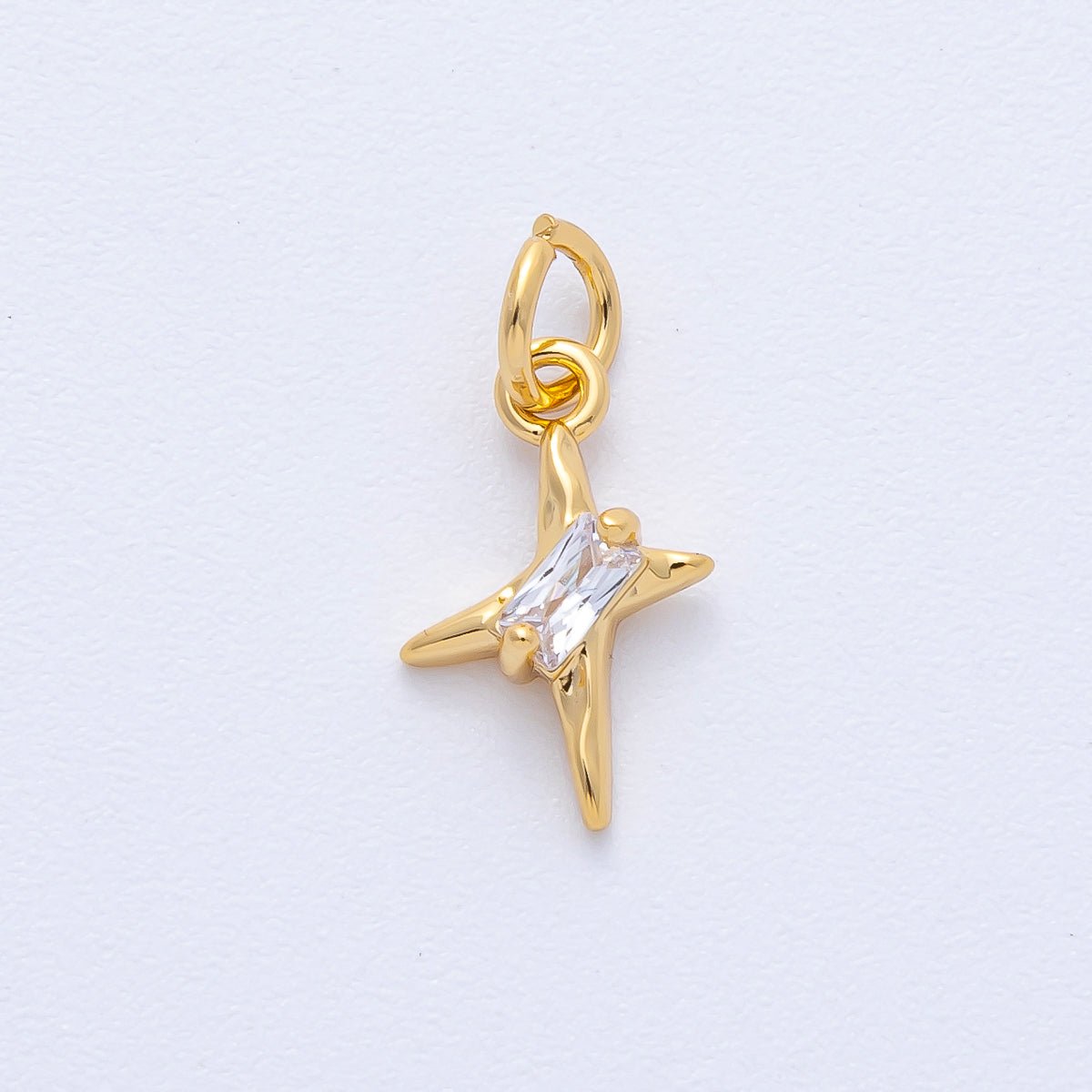 18K Gold Filled 13mm Clear CZ Baguette Celestial Star Charm | AK163 - DLUXCA