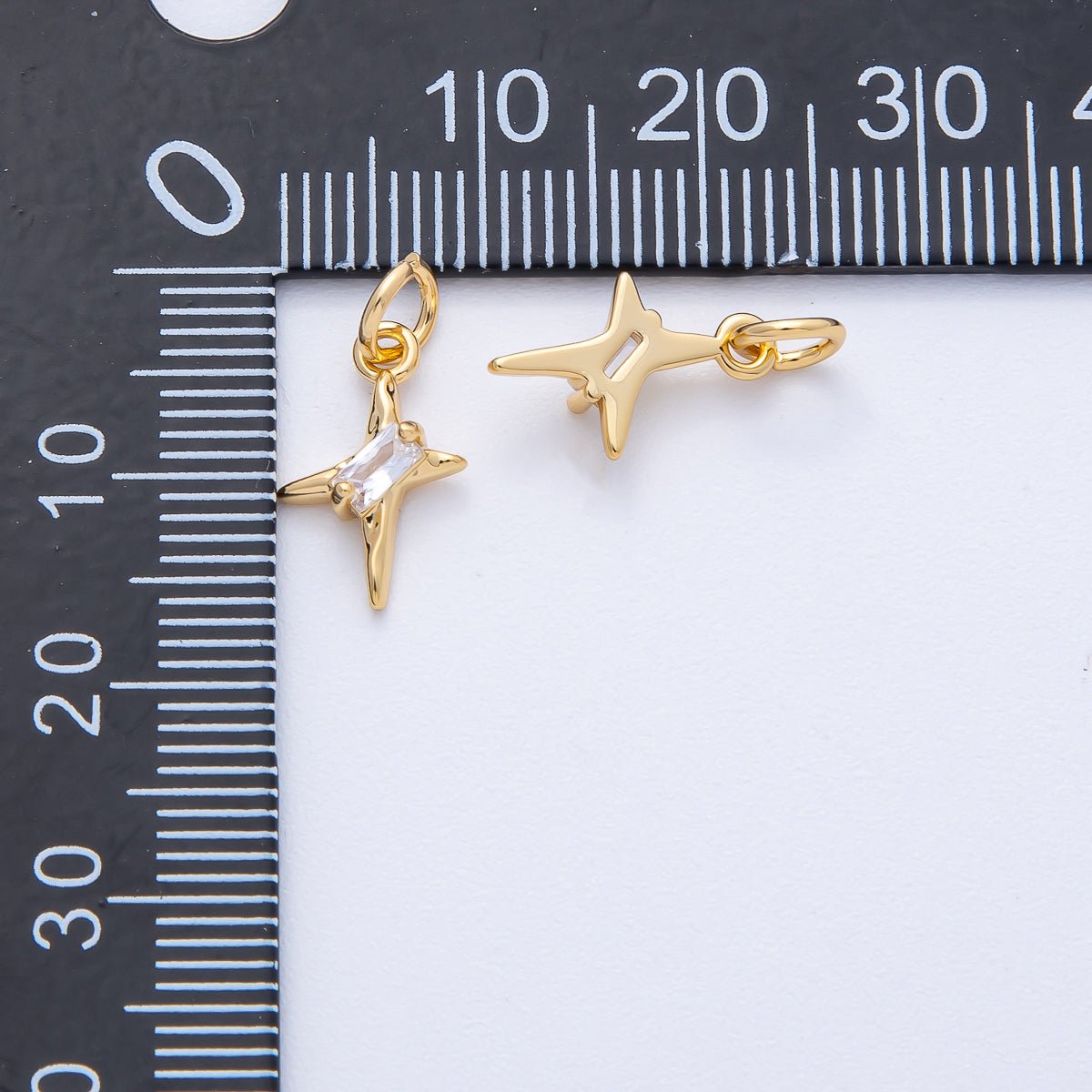 18K Gold Filled 13mm Clear CZ Baguette Celestial Star Charm | AK163 - DLUXCA