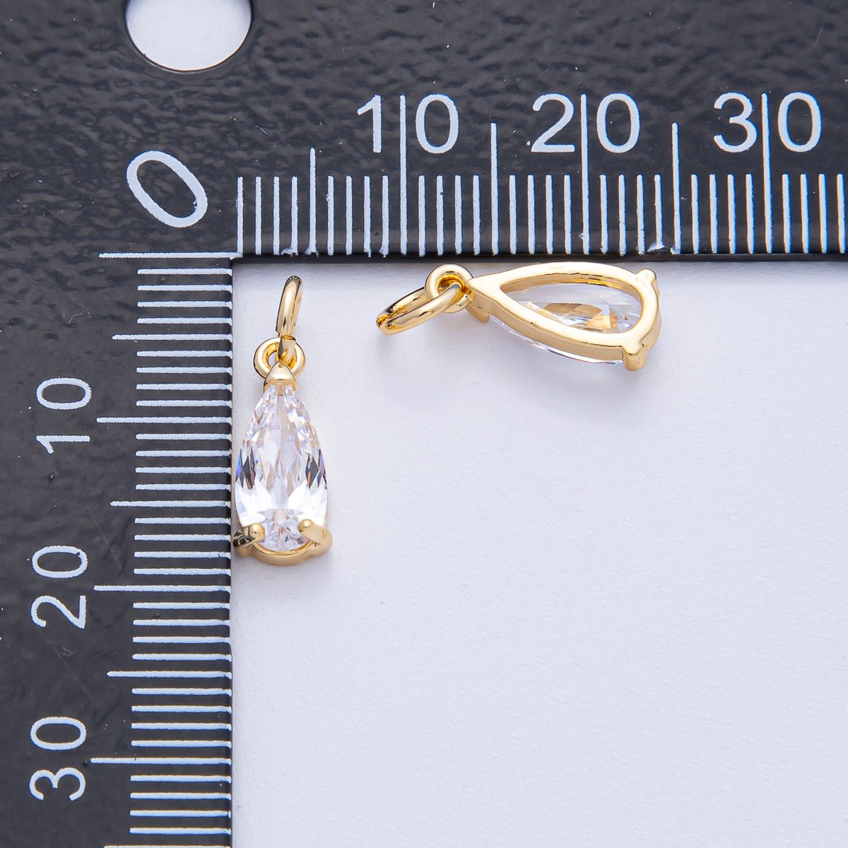 18K Gold Filled 13mm Clear CZ Teardrop Mini Charm | AK031 - DLUXCA
