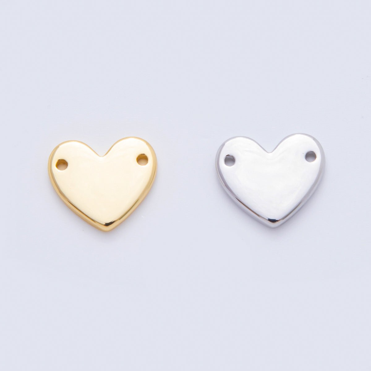 18K Gold Filled 13mm Flat Heart with Double Holes Connector in Gold & Silver | Y160 - DLUXCA