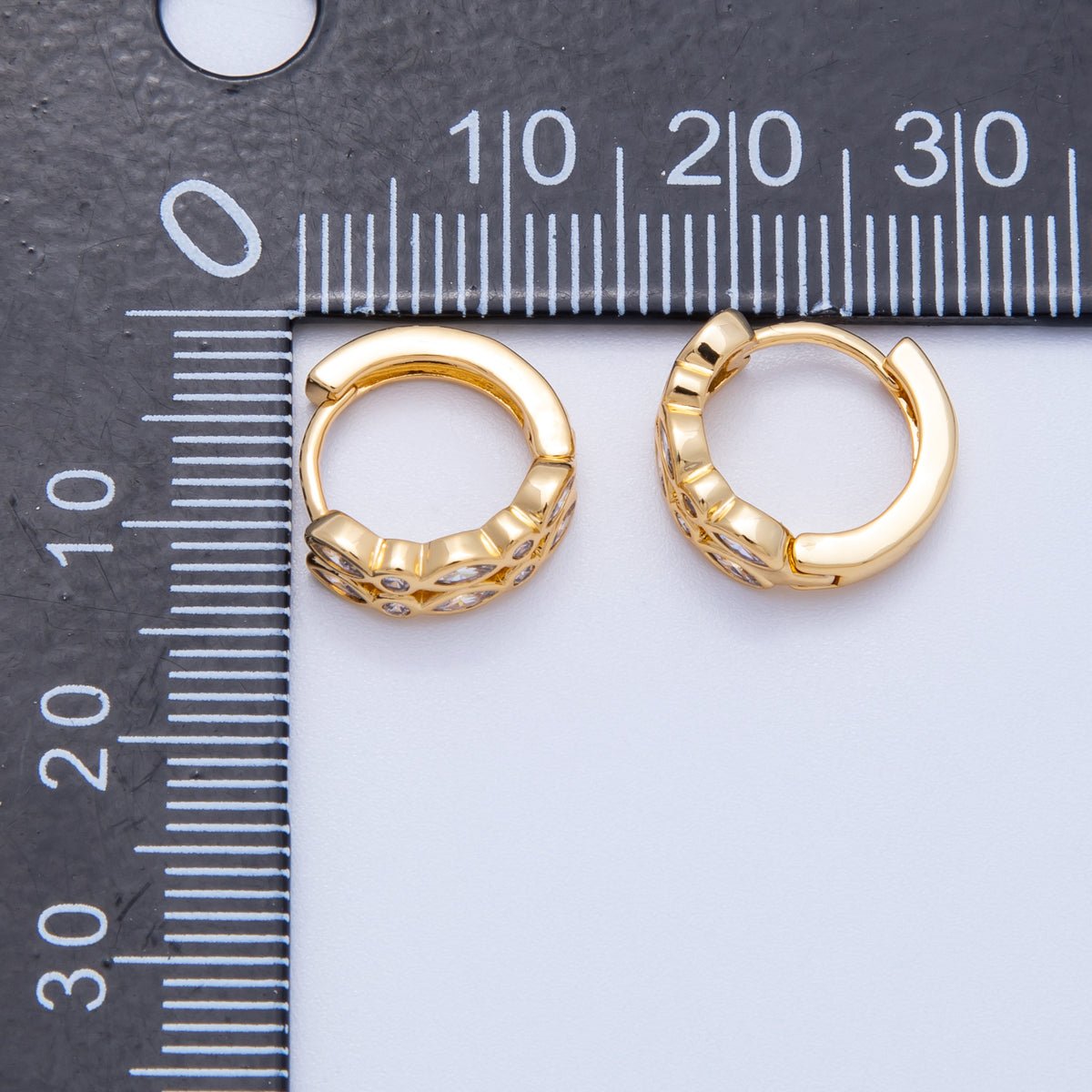 18K Gold Filled 13mm Marquise Round CZ Huggie Earrings | Earrings - 00210 - DLUXCA