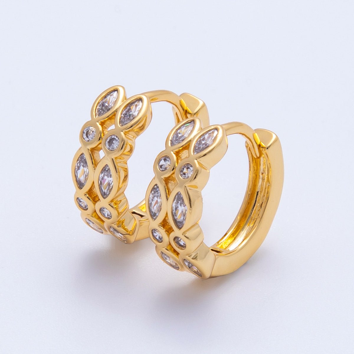 18K Gold Filled 13mm Marquise Round CZ Huggie Earrings | Earrings - 00210 - DLUXCA