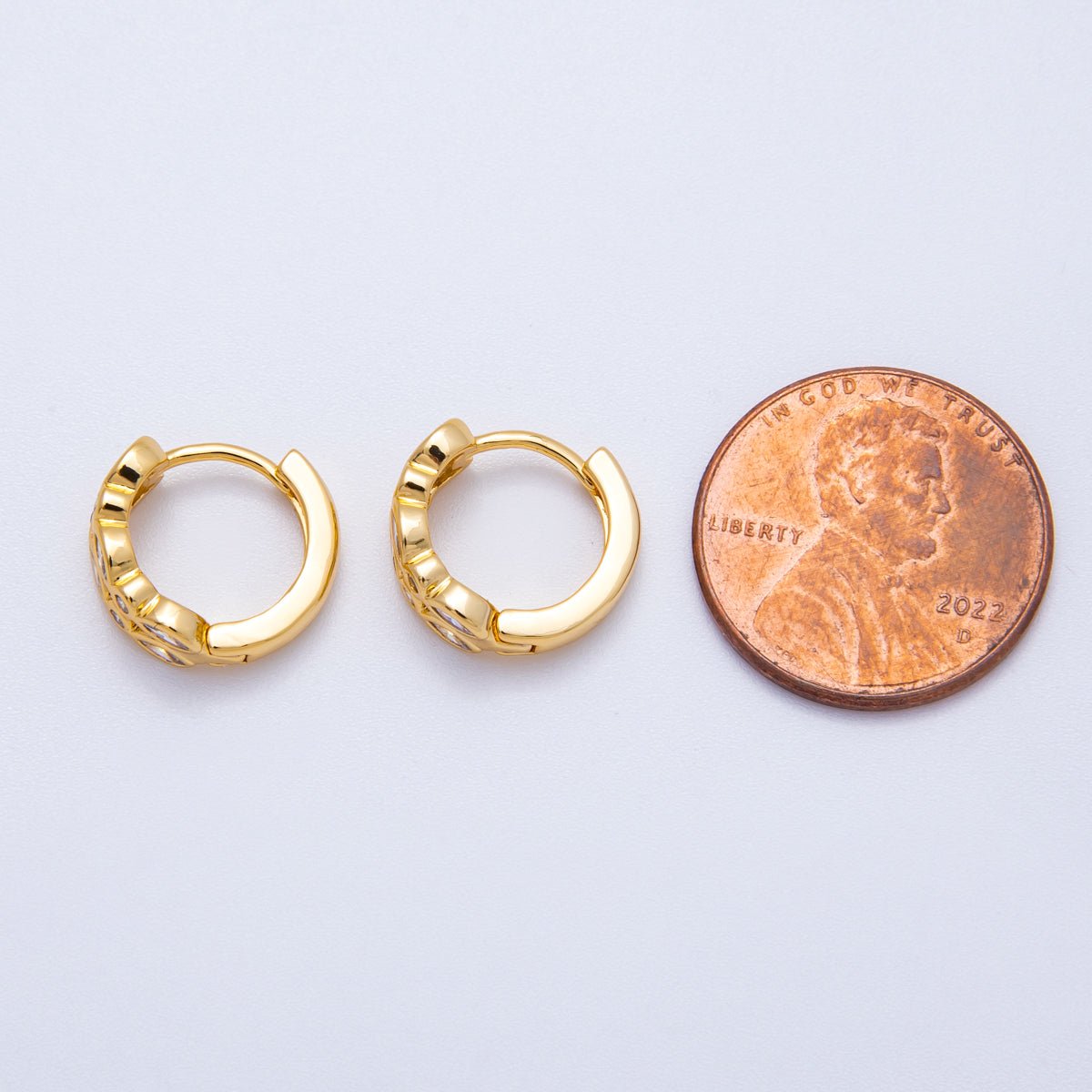 18K Gold Filled 13mm Marquise Round CZ Huggie Earrings | Earrings - 00210 - DLUXCA