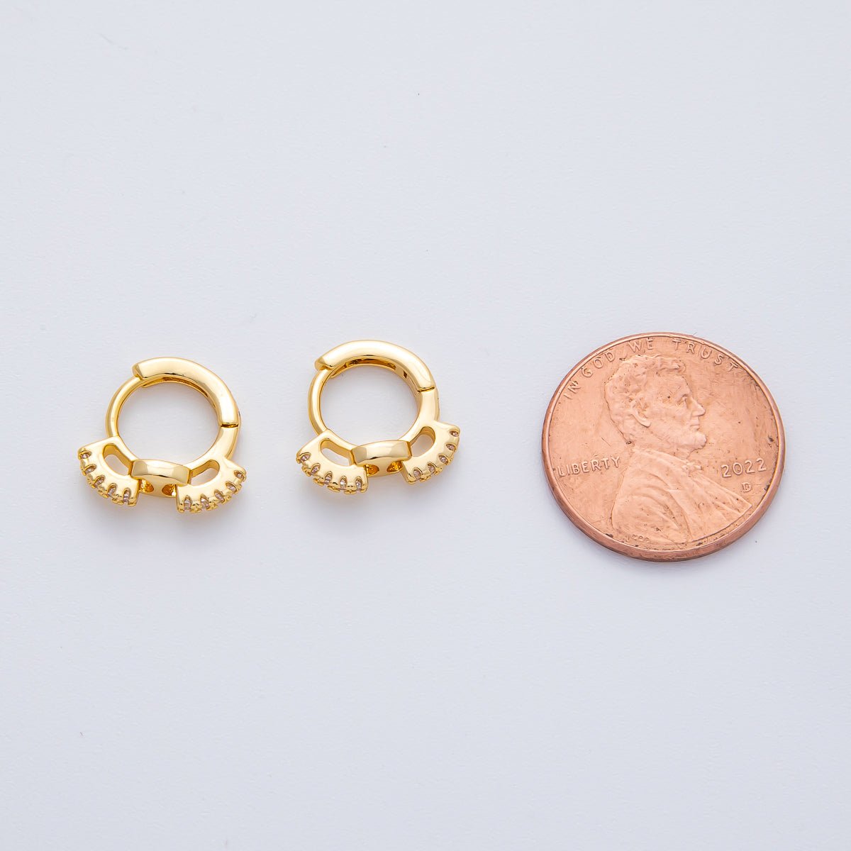 18K Gold Filled 13mm Micro Paved CZ Anchor Link Cartilage Huggie Earrings | AD1617 - DLUXCA