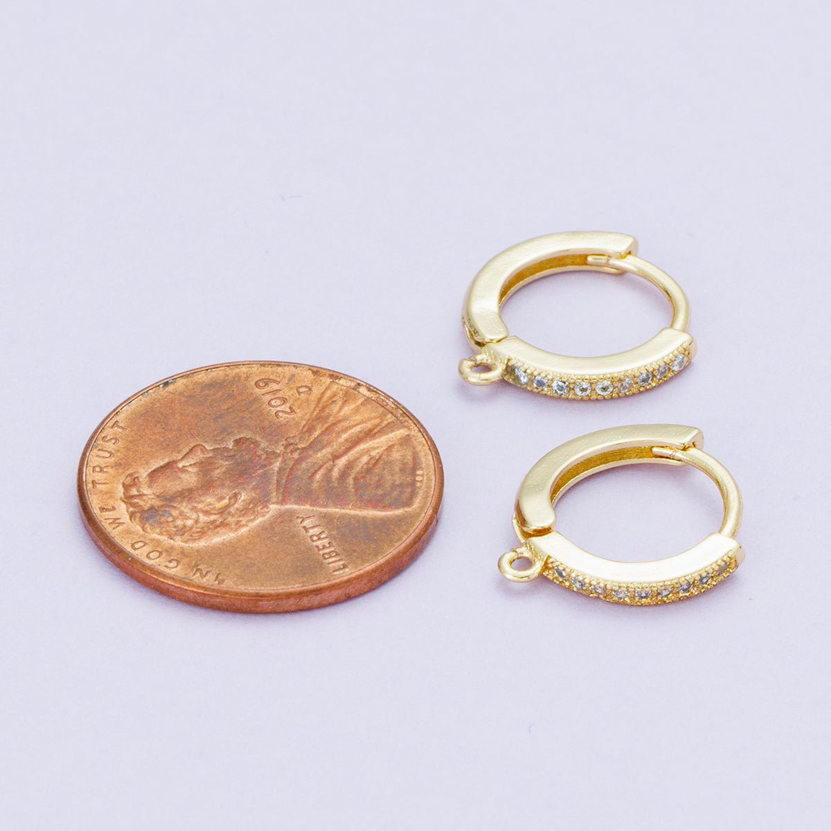 18K Gold Filled 13mm Micro Paved CZ Open Loop Drop Huggie Earrings | Findings - 00104 - DLUXCA