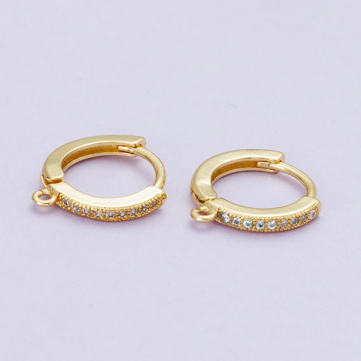 18K Gold Filled 13mm Micro Paved CZ Open Loop Drop Huggie Earrings | Findings - 00104 - DLUXCA