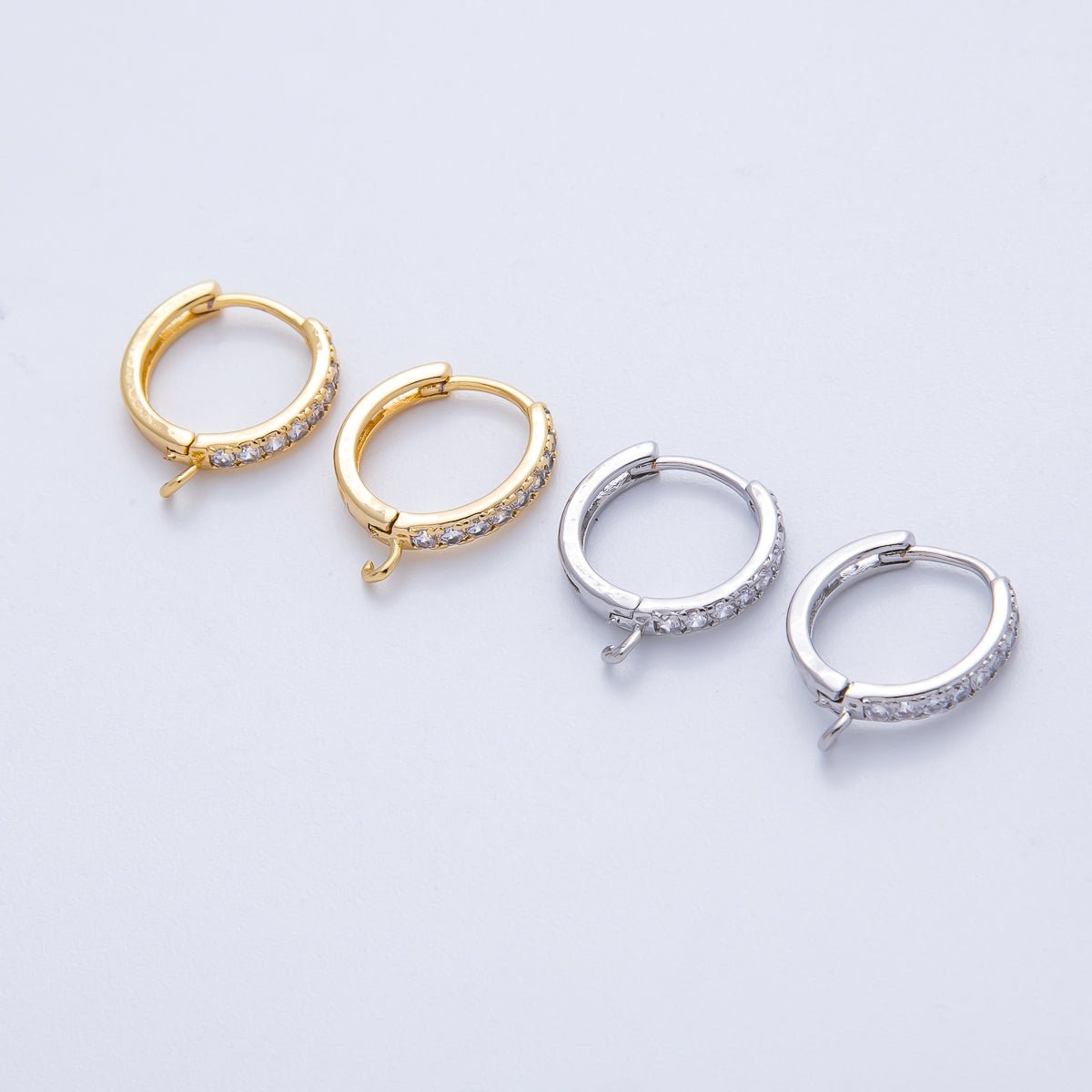 18K Gold Filled 13mm Micro Paved CZ Open Loop Drop Huggie Earrings in Gold & Silver | Findings - 00109 Findings - 00110 - DLUXCA