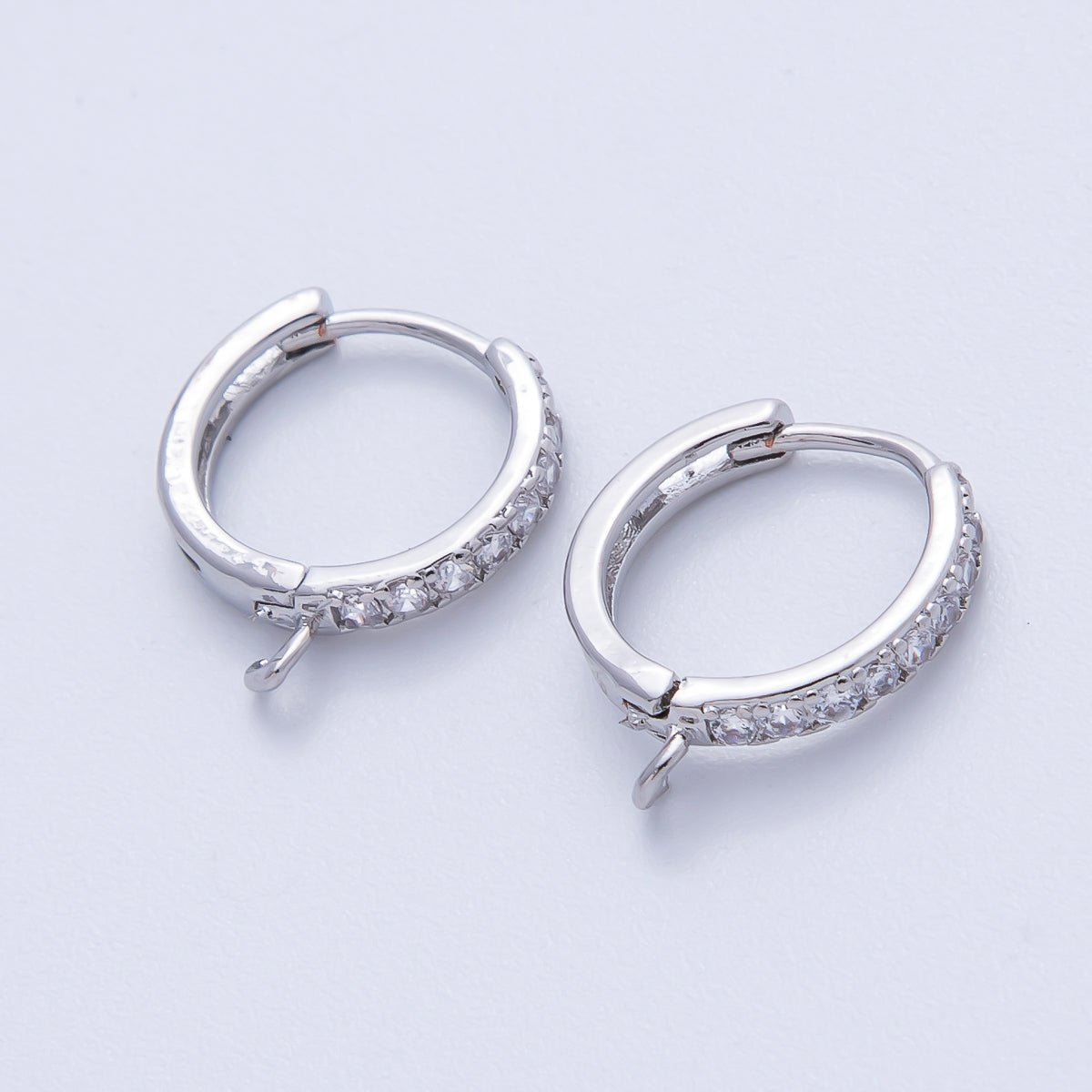18K Gold Filled 13mm Micro Paved CZ Open Loop Drop Huggie Earrings in Gold & Silver | Findings - 00109 Findings - 00110 - DLUXCA