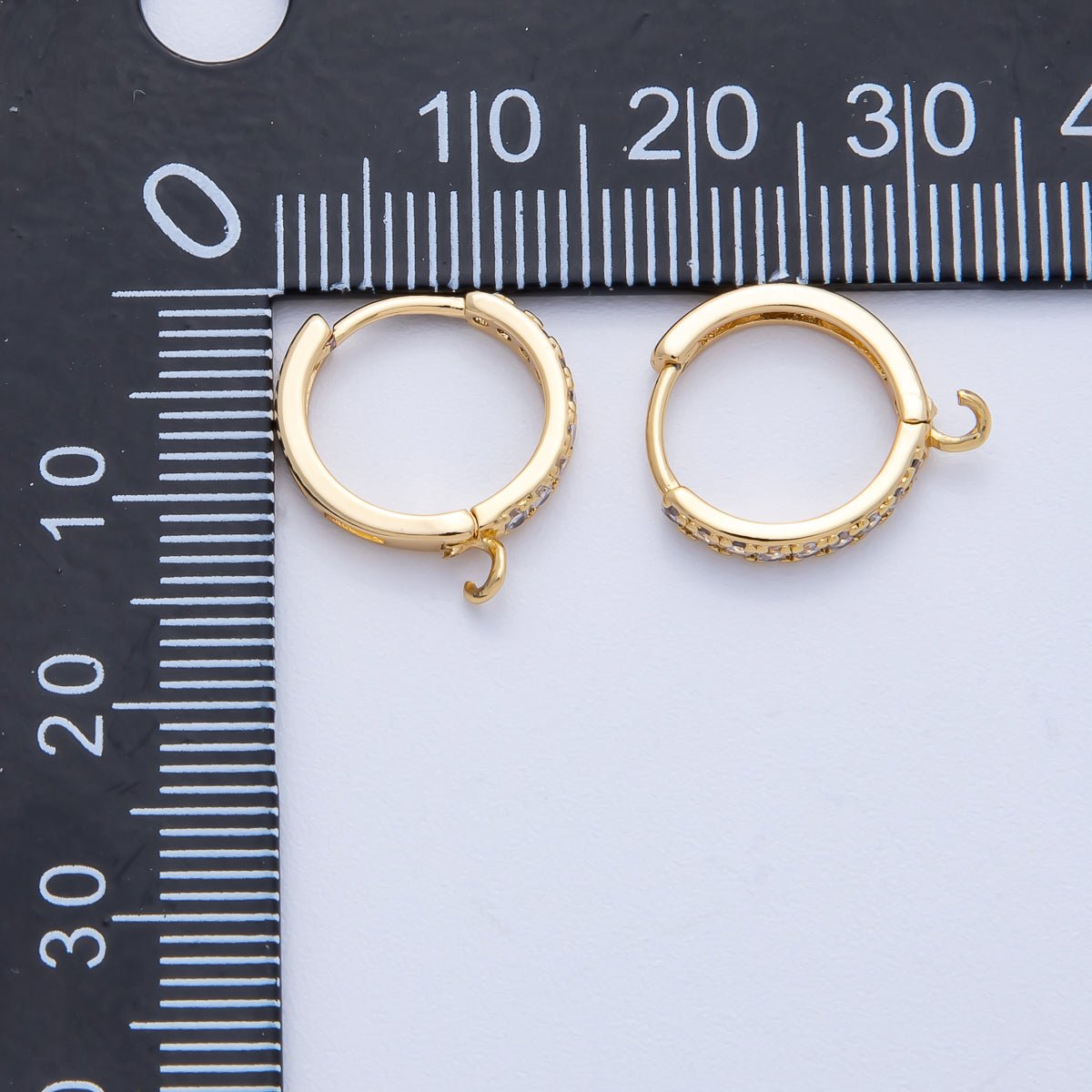 18K Gold Filled 13mm Micro Paved CZ Open Loop Drop Huggie Earrings in Gold & Silver | Findings - 00109 Findings - 00110 - DLUXCA