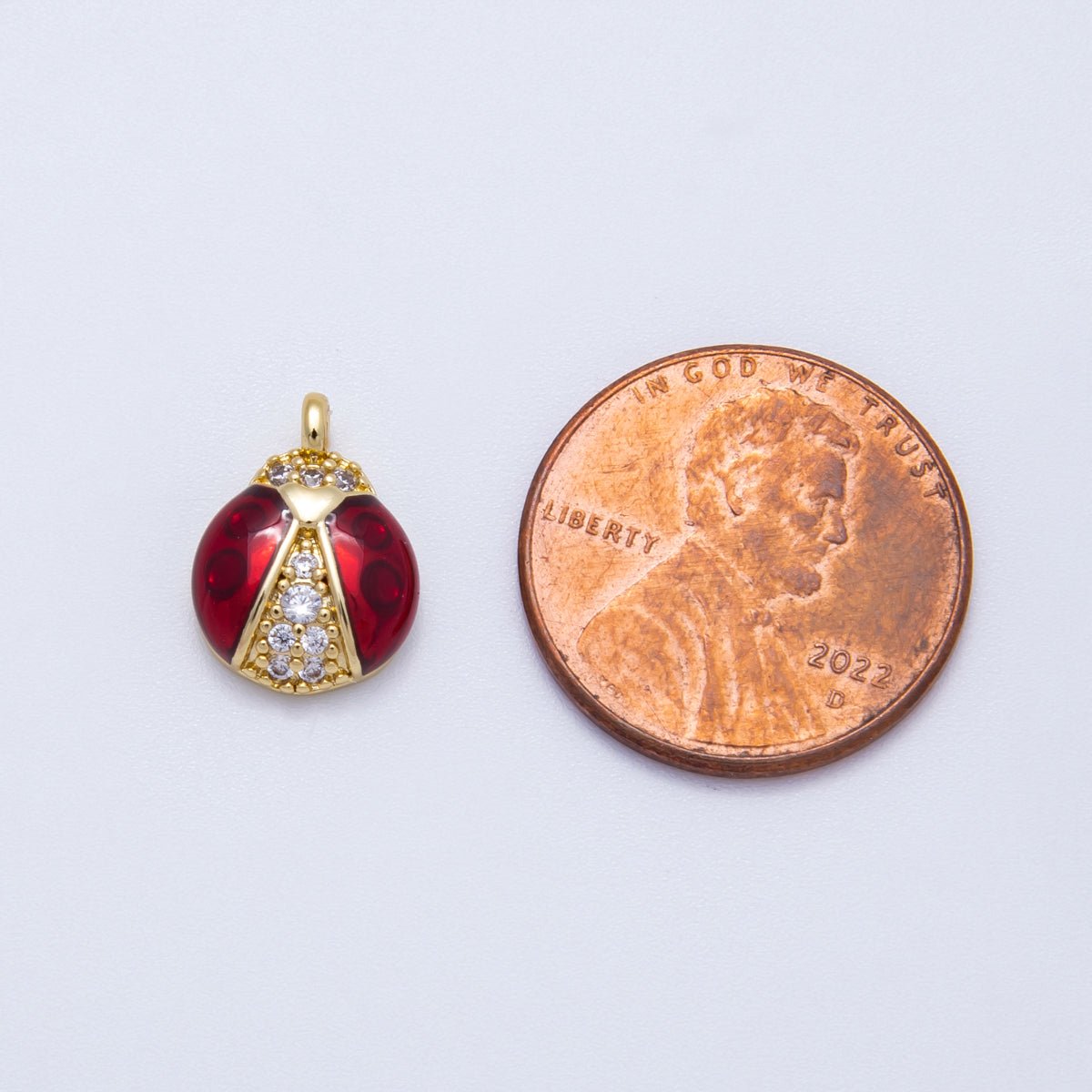 18K Gold Filled 13mm Red Enamel Micro Paved CZ Ladybug Animal Charm | Charms - 00347 - DLUXCA