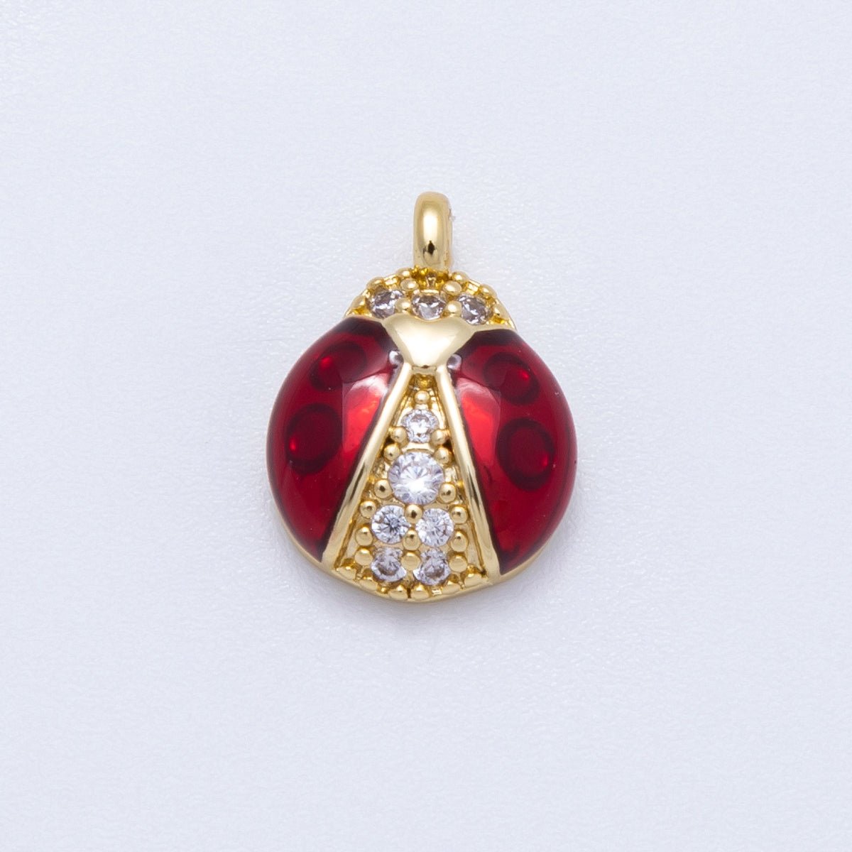 18K Gold Filled 13mm Red Enamel Micro Paved CZ Ladybug Animal Charm | Charms - 00347 - DLUXCA