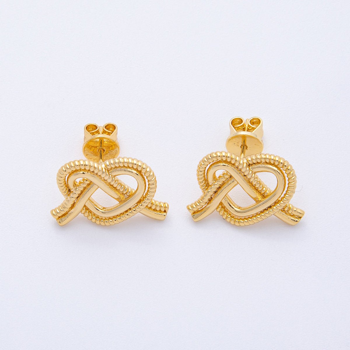 18K Gold Filled 13mm Ribbed Croissant Pretzel Pastry Stud Earrings | T002 - DLUXCA