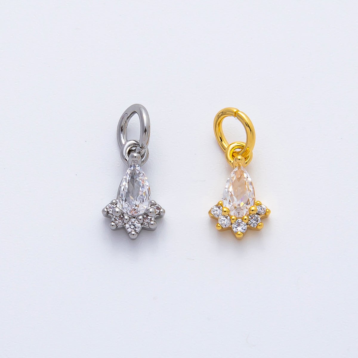 18K Gold Filled 13mm Teardrop Cluster Clear CZ Mini Charm in Gold & Silver | AF1365 - DLUXCA