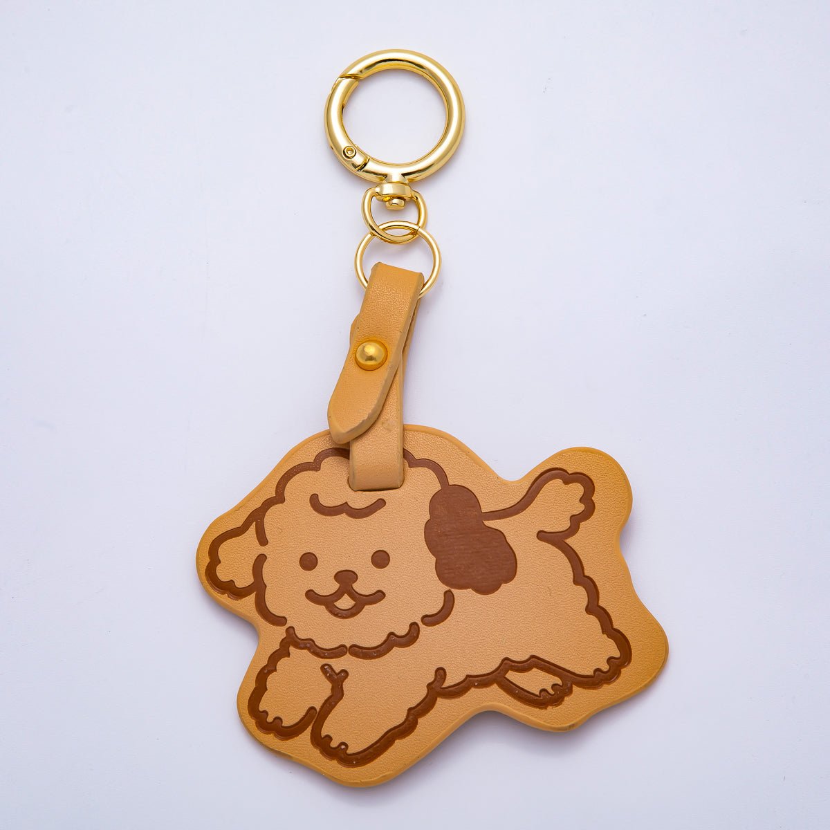 18K Gold Filled 140mm Brown Puppy Pet Faux Leather Bag Charm Keychain | WB - 00320 - DLUXCA