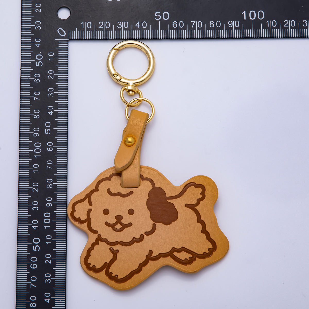 18K Gold Filled 140mm Brown Puppy Pet Faux Leather Bag Charm Keychain | WB - 00320 - DLUXCA