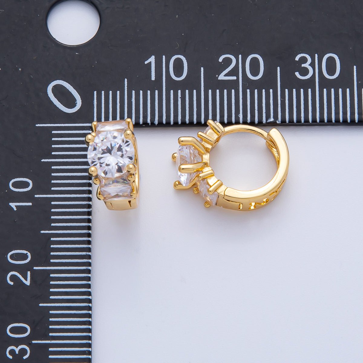 18K Gold Filled 14.5mm Clear CZ Gradient Huggie Earrings | Earrings - 00046 - DLUXCA